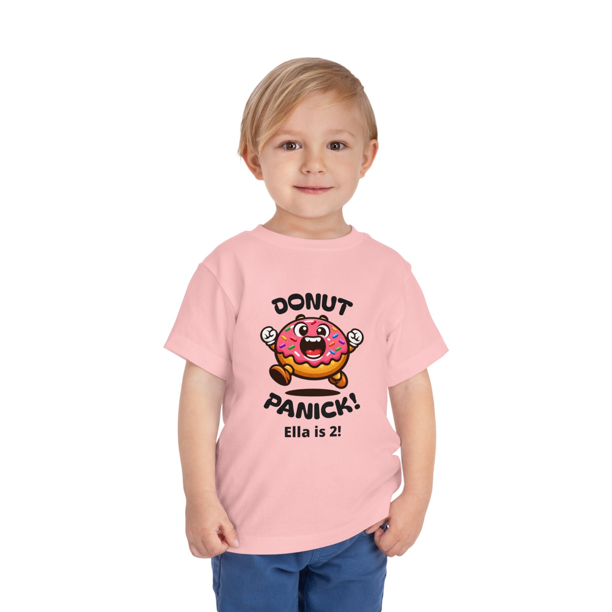 Toddler Tee — "Donut Panic!" Funny Shirt (Personalizable for Birthdays and Events)