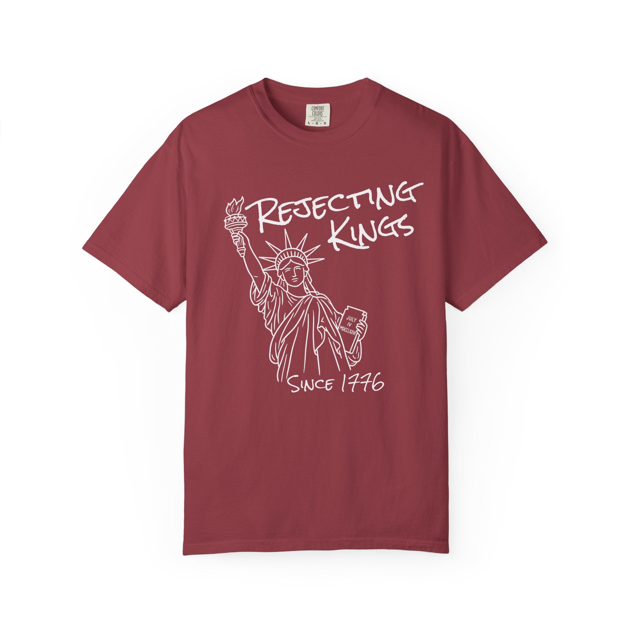 Rejecting Kings T-Shirt — Statue of Liberty Sketch Tee "Rejecting Kings Since 1976"