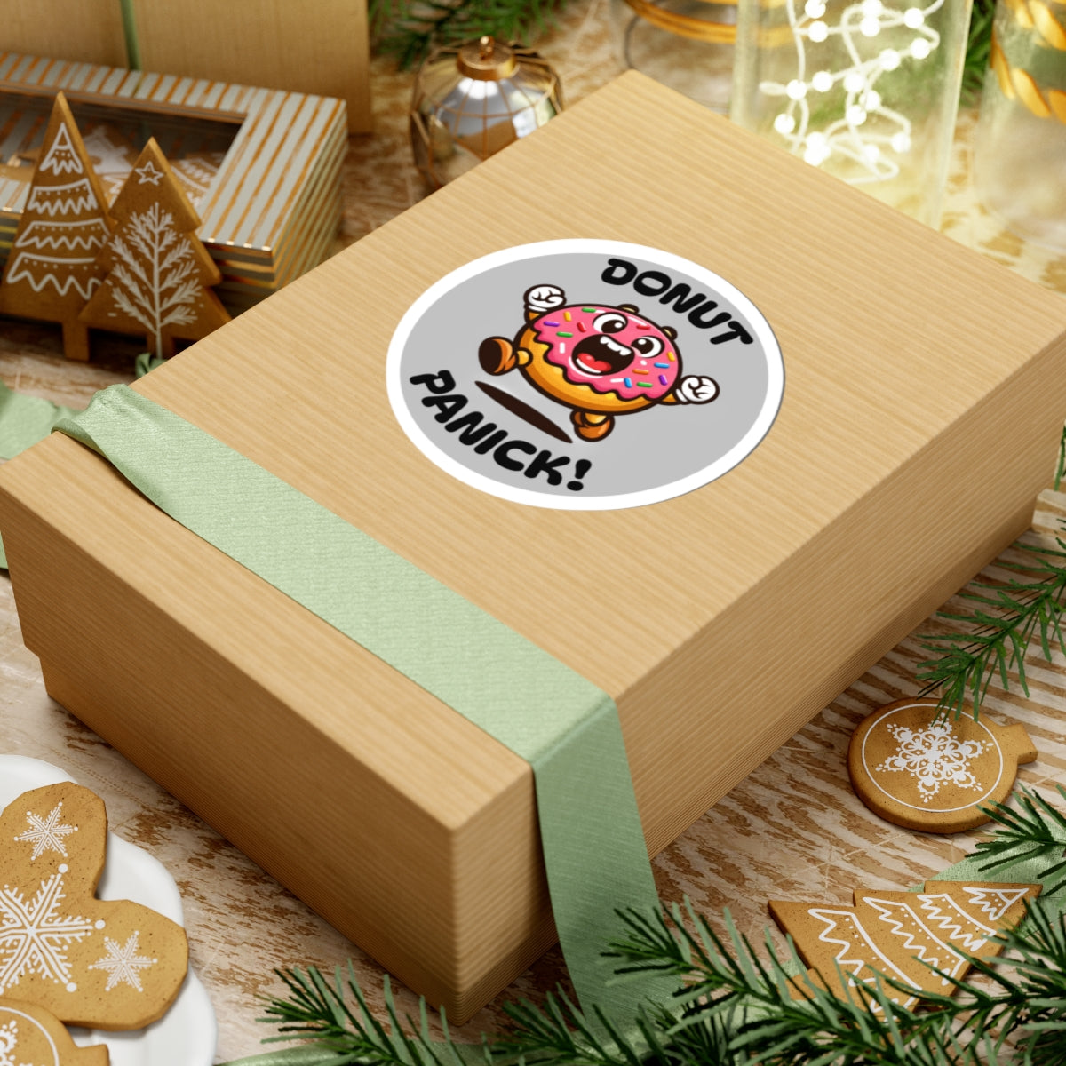 Donut Panick! Cute Running Donut Sticker — Funny Food Laptop Decal