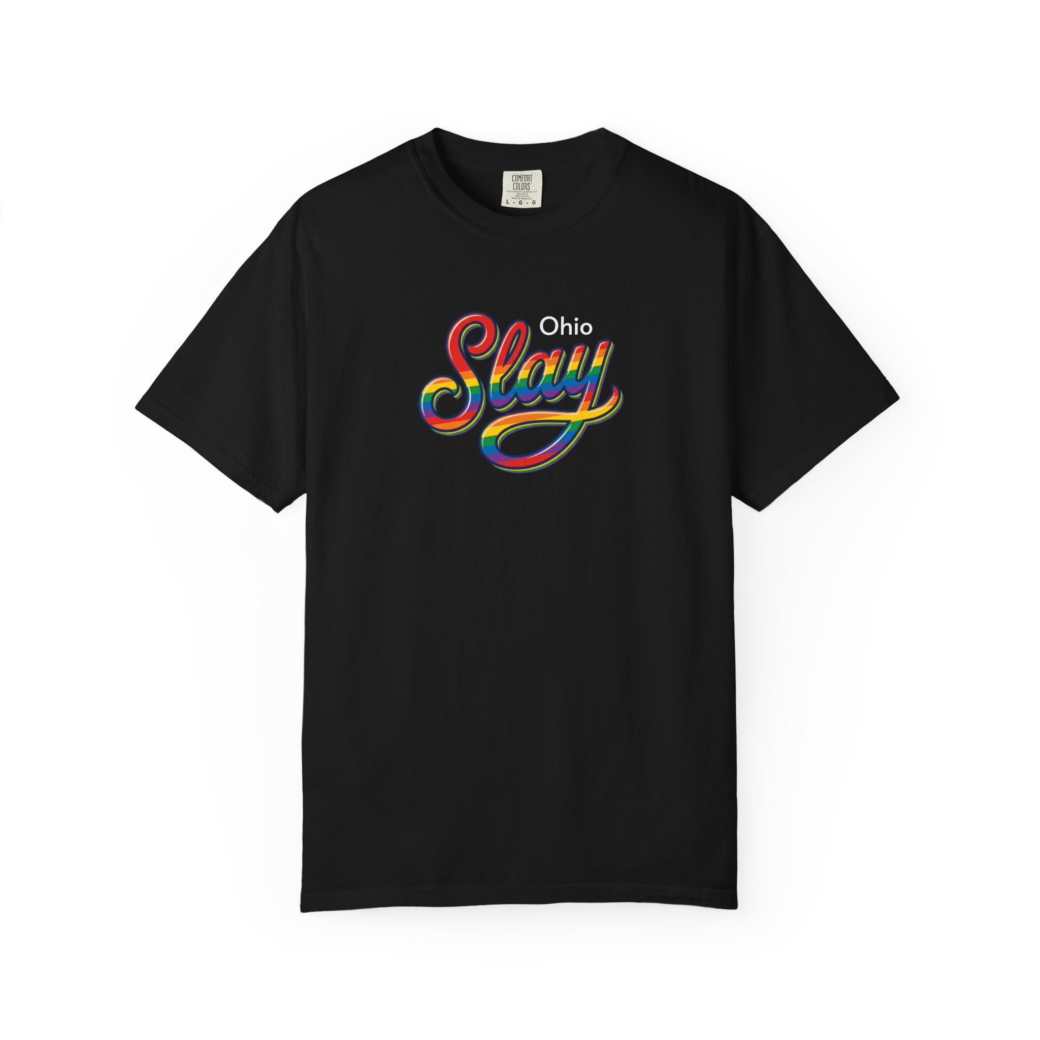 Slay Rainbow Script Personalized T-Shirt | Customizable Place Pride Tee