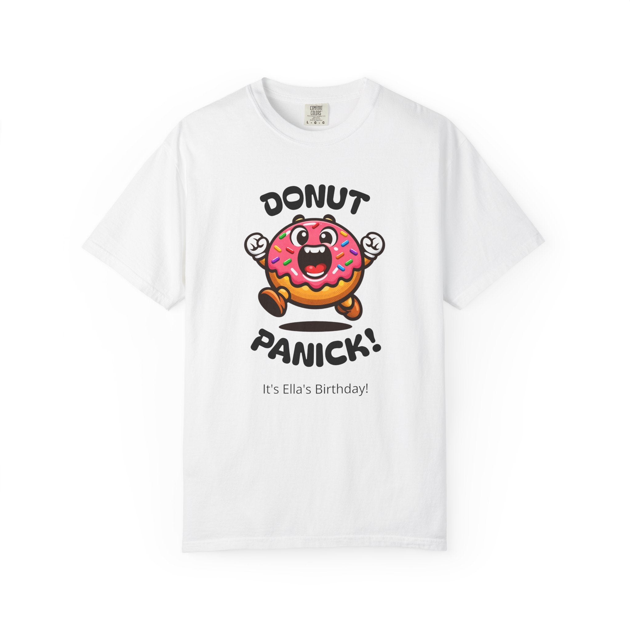 Donut Panic! Cute Running Donut Graphic T-Shirt — Personalizable Tee