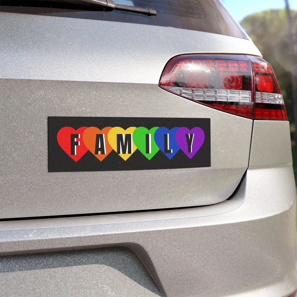 Rainbow HEARTS "FAMILY" Car Magnet — LGBTQ+ Pride Family Bumper Sticker