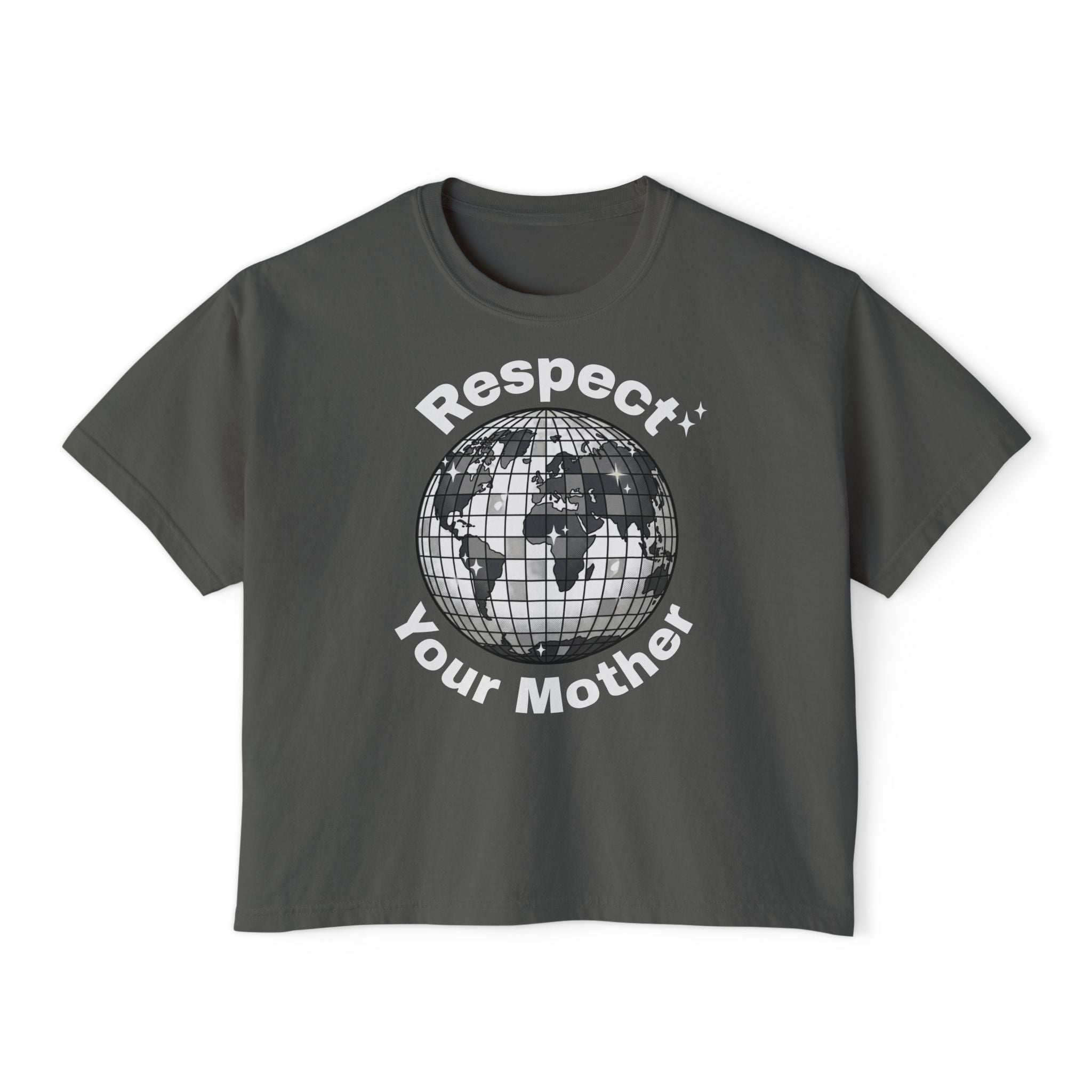 Respect Your Mother Globe Earth Disco Ball graphic tee | Women's Boxy Tee