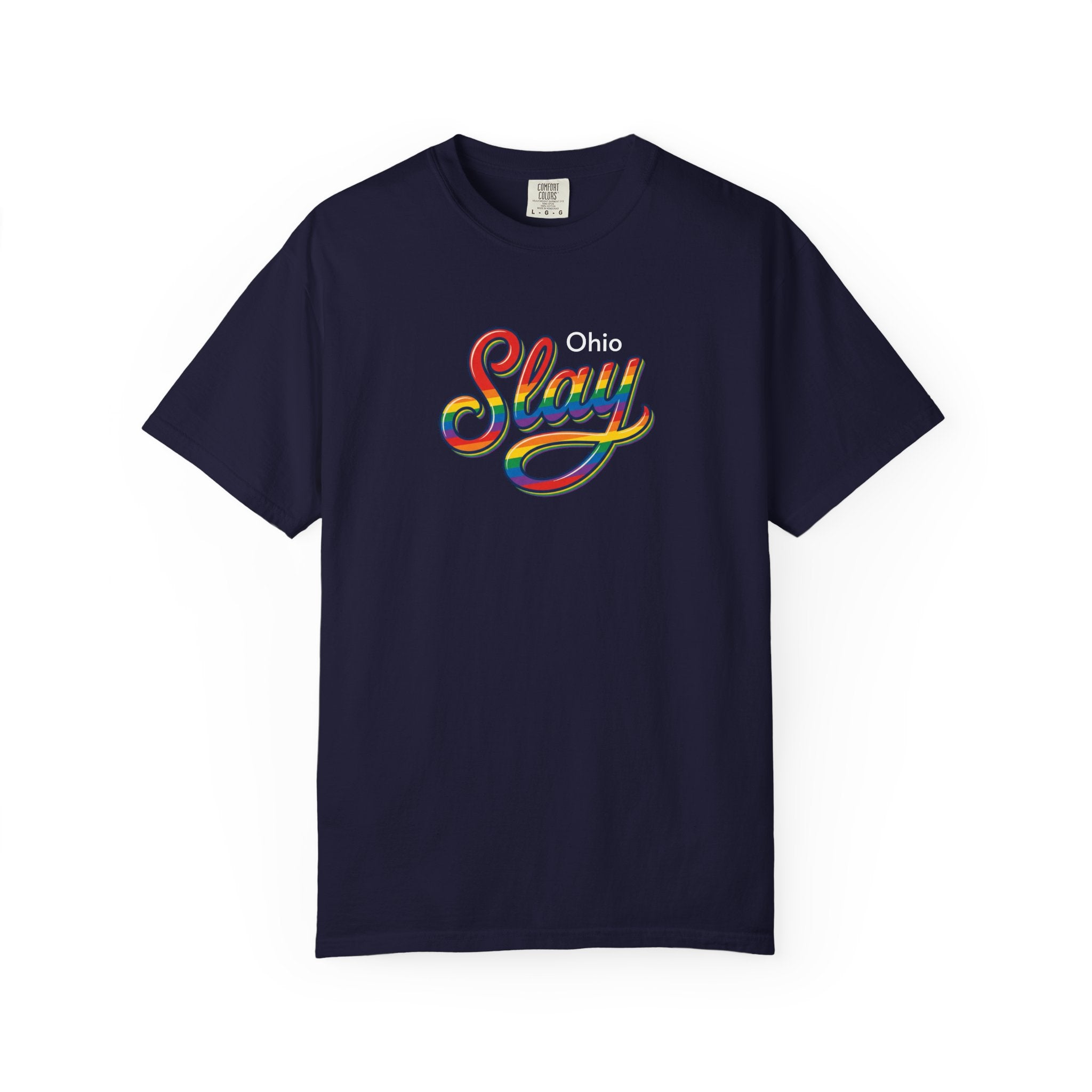 Slay Rainbow Script Personalized T-Shirt | Customizable Place Pride Tee