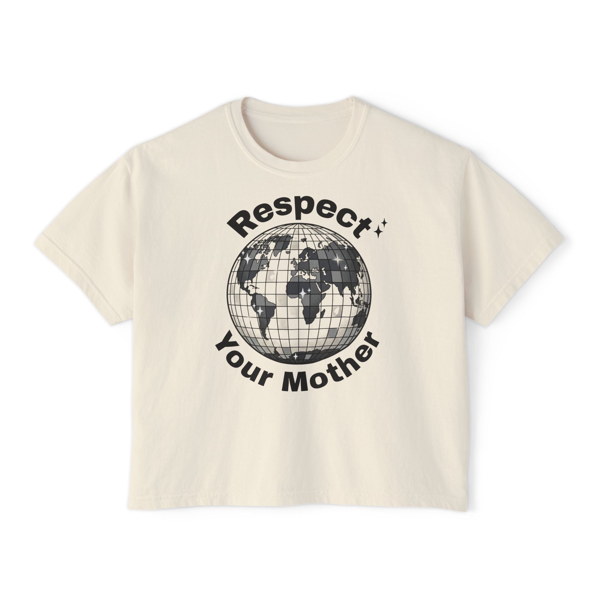 Respect Your Mother Globe Earth Disco Ball graphic tee | Women's Boxy Tee