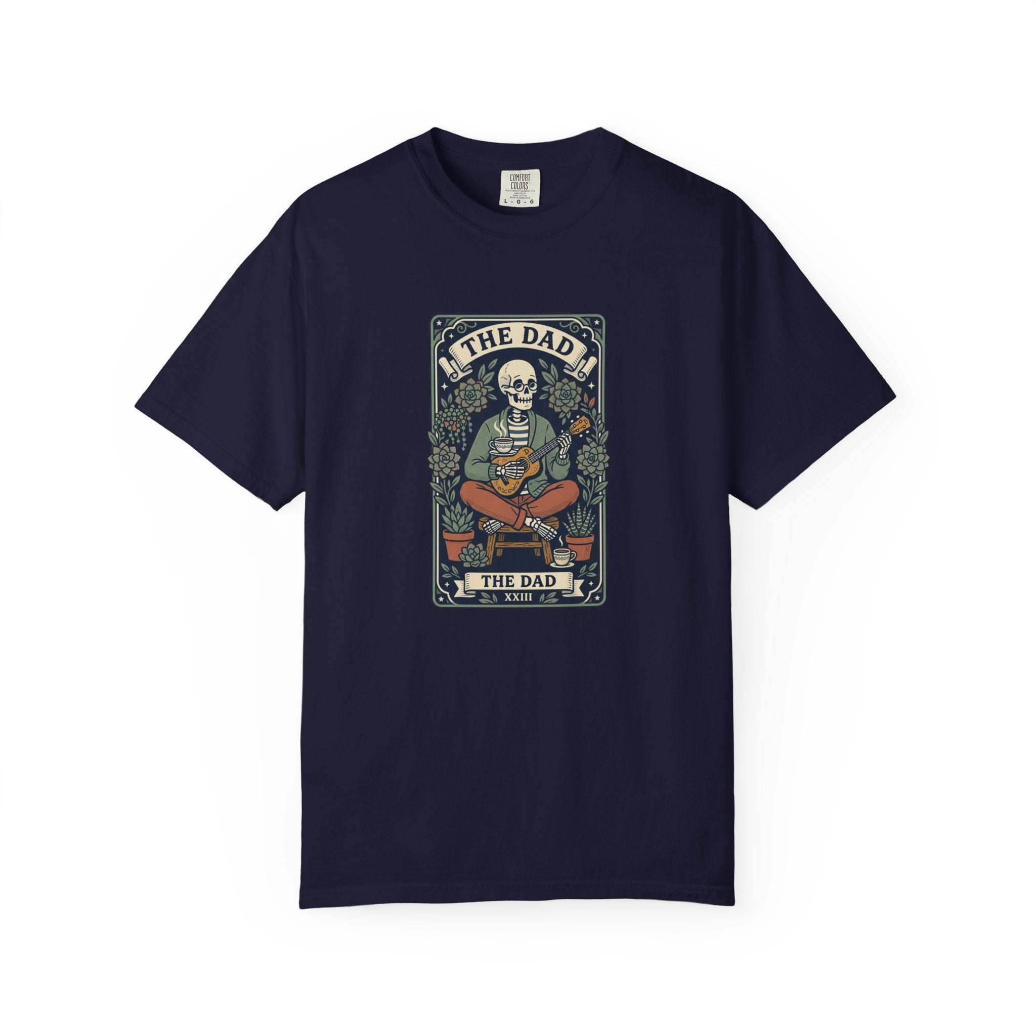 The Dad Skeleton Playing Guitar T-shirt | Tarot Style Illustration, Folk Art