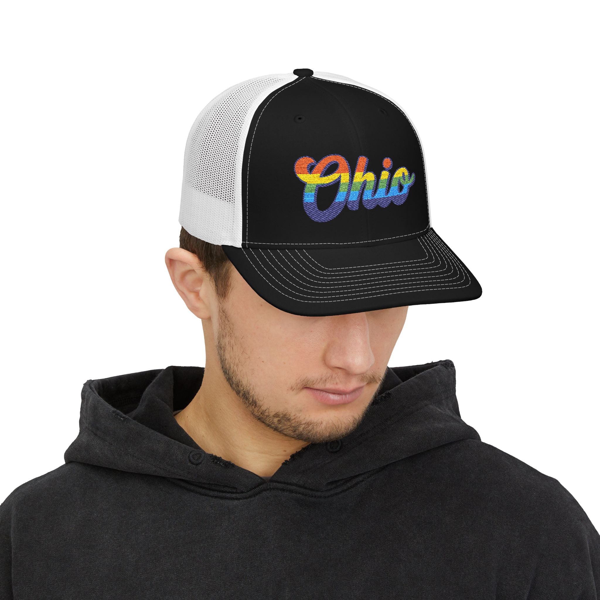 Ohio Rainbow Script Trucker Cap