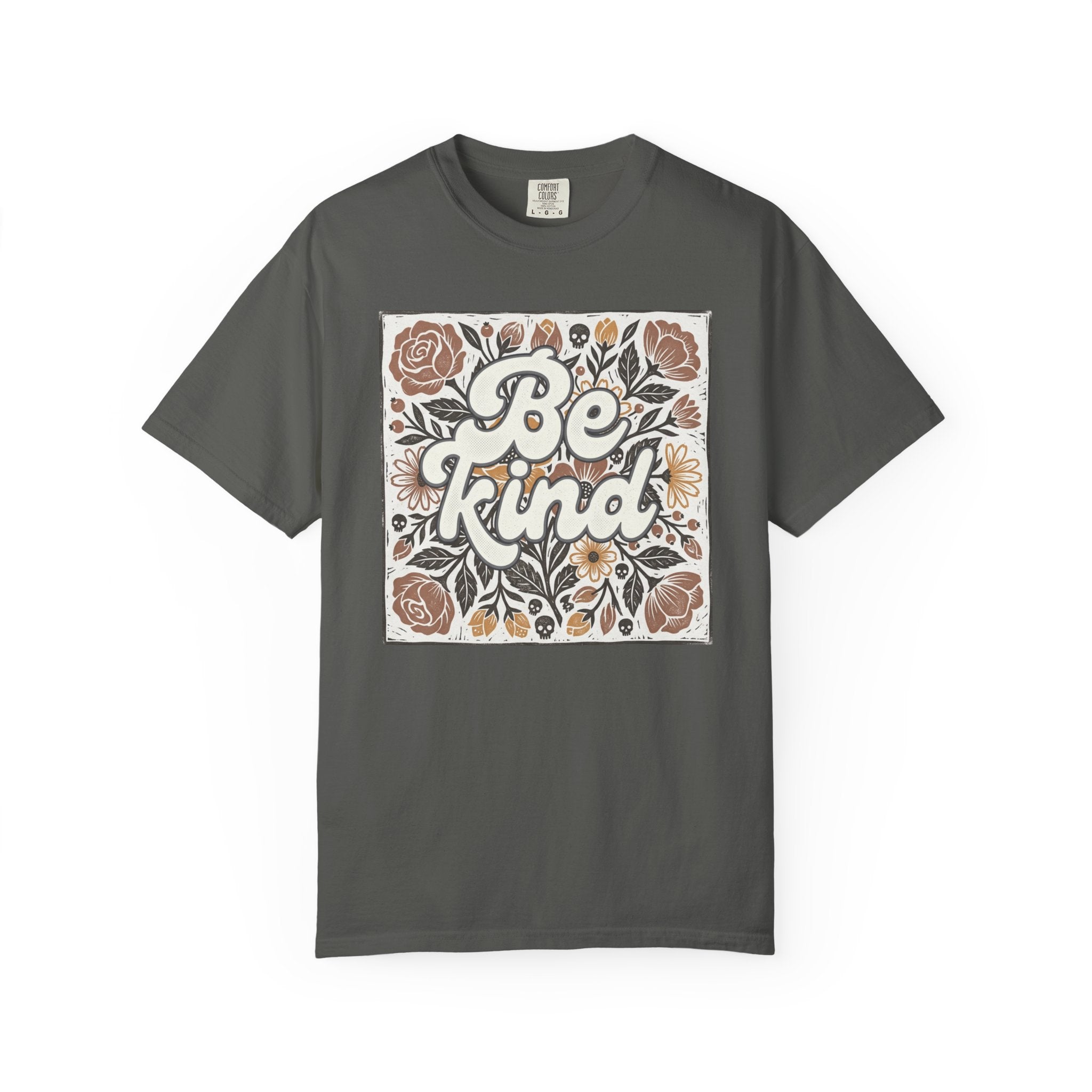 Be Kind Floral T-Shirt — Linocut Vintage Rose Positive Message Tee