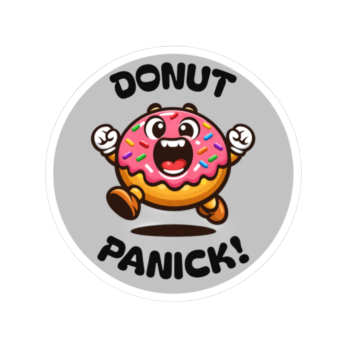 Donut Panick! Cute Running Donut Sticker — Funny Food Laptop Decal