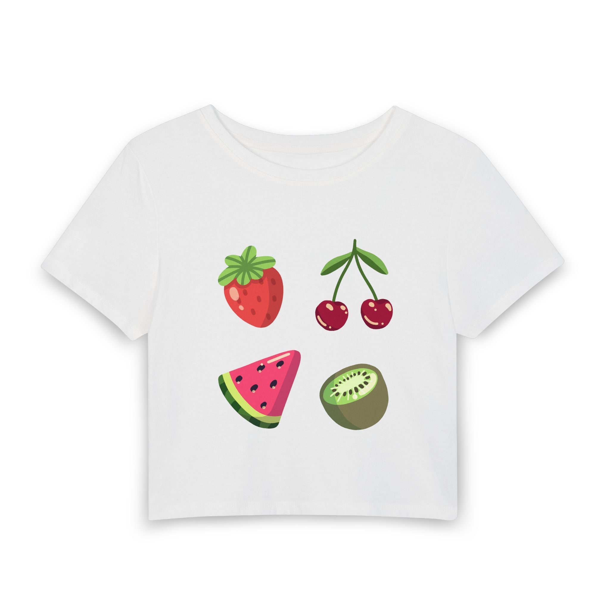 Fruit Icons Cropped Tee — Strawberry, Cherry, Watermelon & Kiwi Graphic Baby T-Shirt