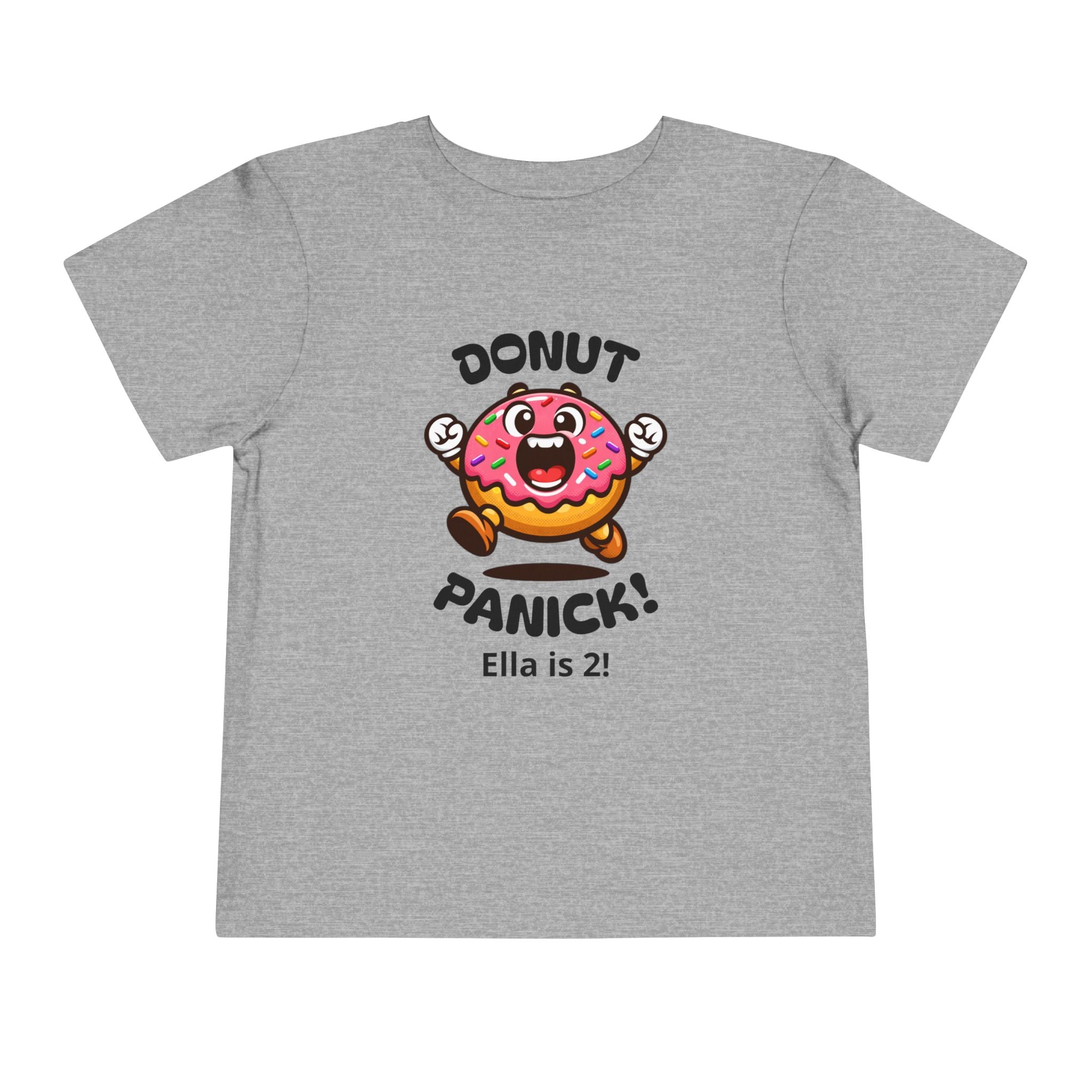 Toddler Tee — "Donut Panic!" Funny Shirt (Personalizable for Birthdays and Events)