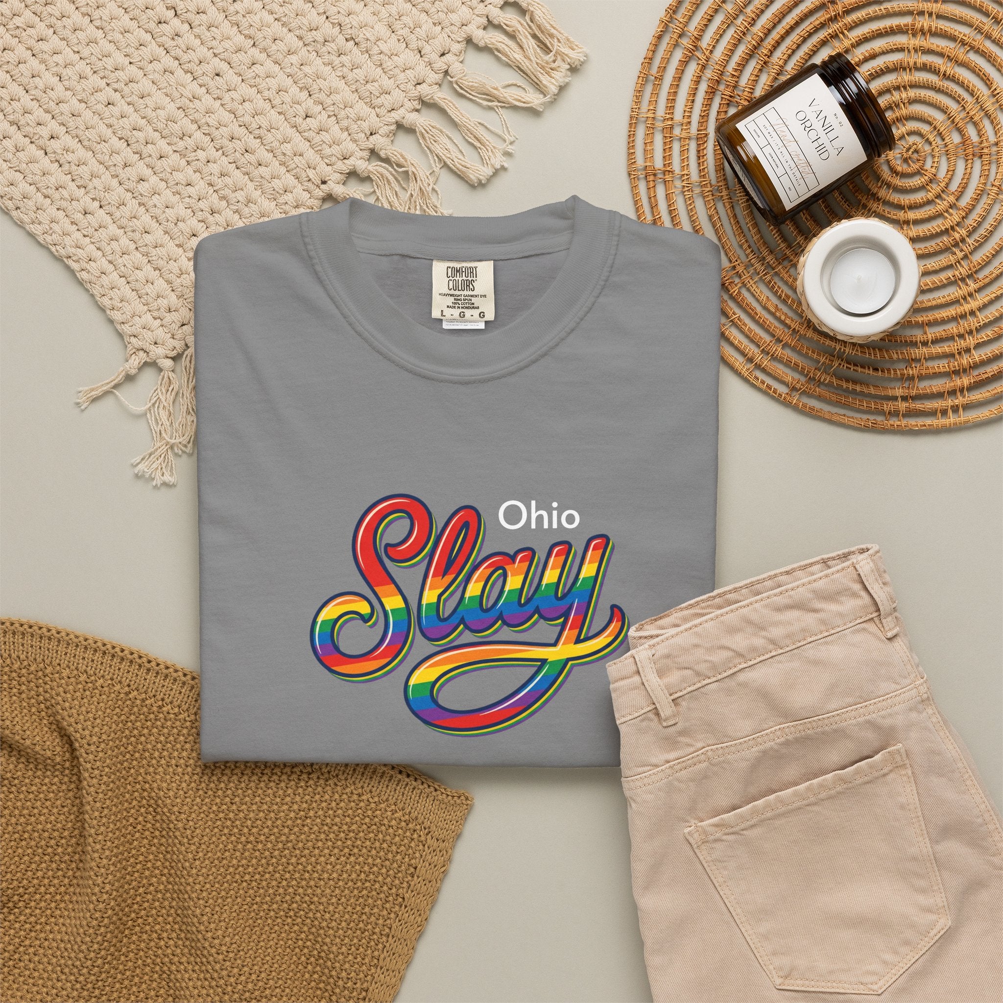Slay Rainbow Script Personalized T-Shirt | Customizable Place Pride Tee