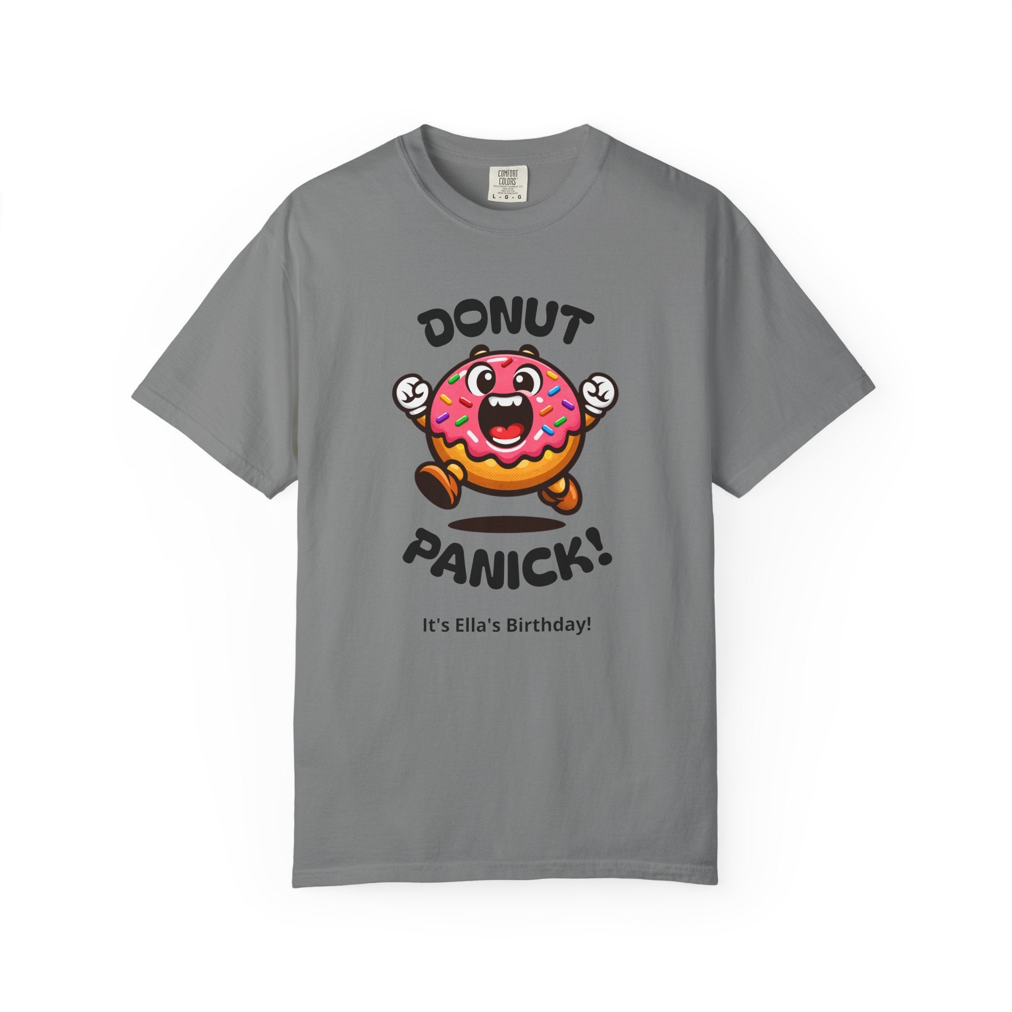 Donut Panic! Cute Running Donut Graphic T-Shirt — Personalizable Tee