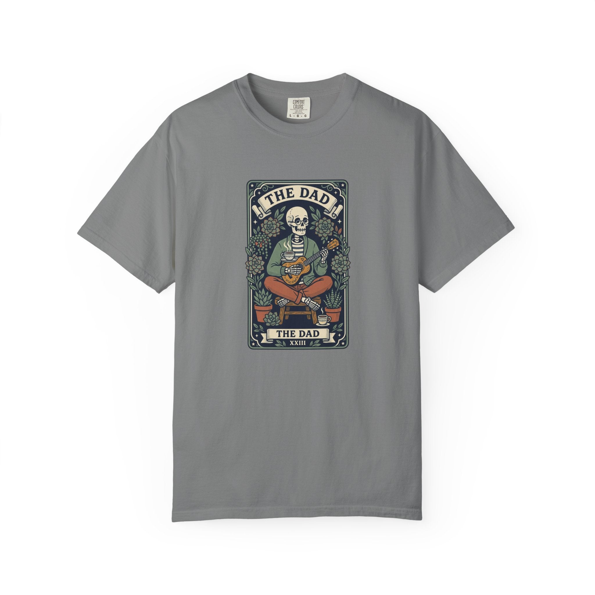 The Dad Skeleton Playing Guitar T-shirt | Tarot Style Illustration, Folk Art