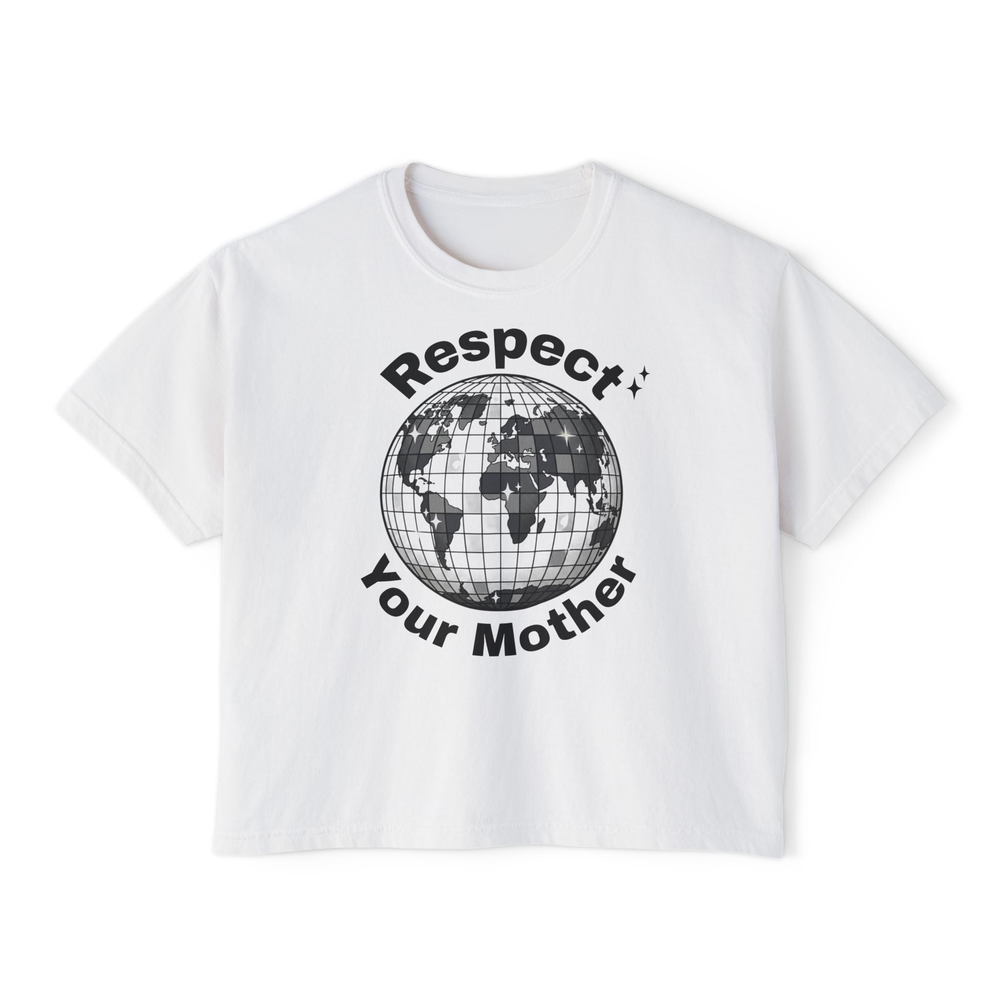 Respect Your Mother Globe Earth Disco Ball graphic tee | Women's Boxy Tee
