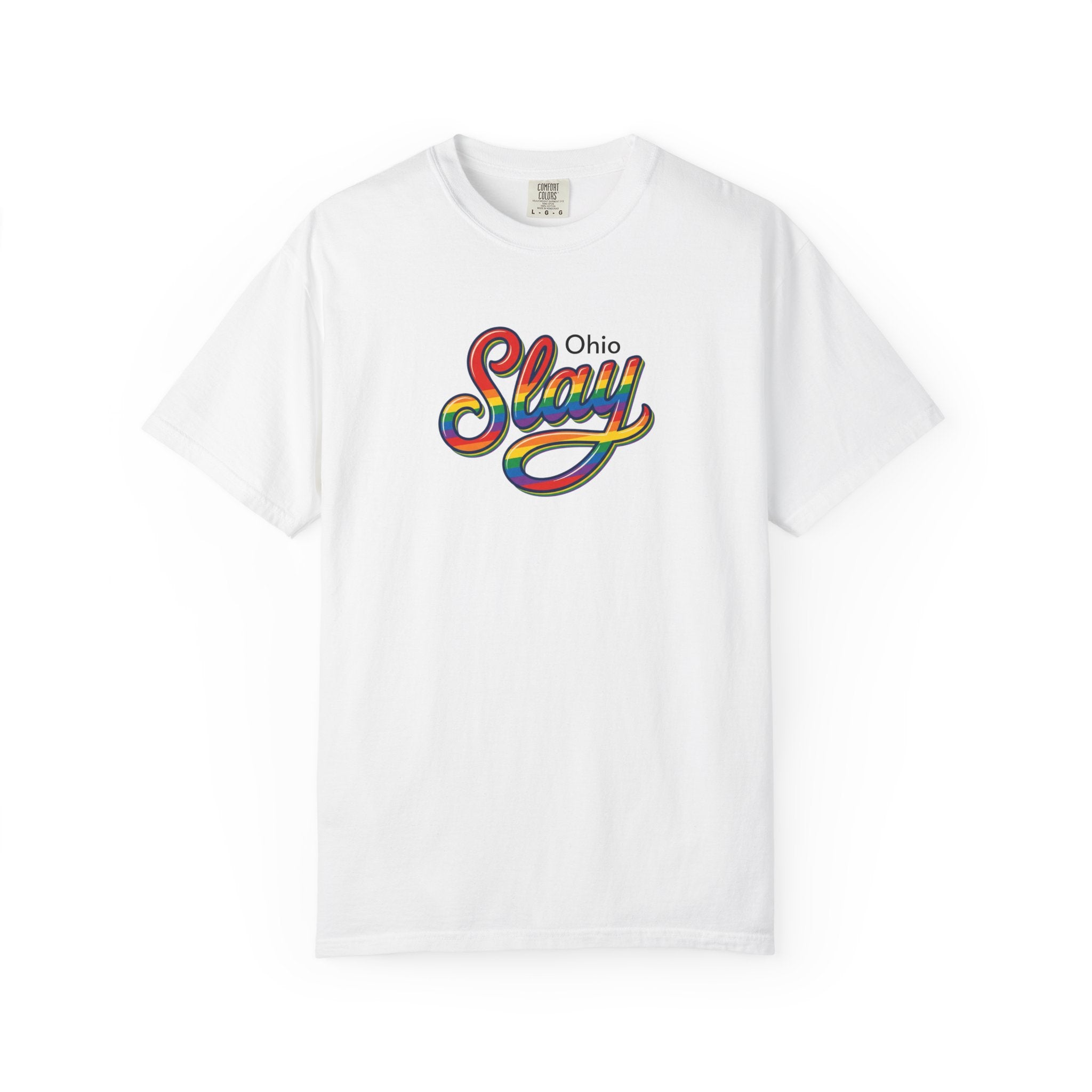 Slay Rainbow Script Personalized T-Shirt | Customizable Place Pride Tee