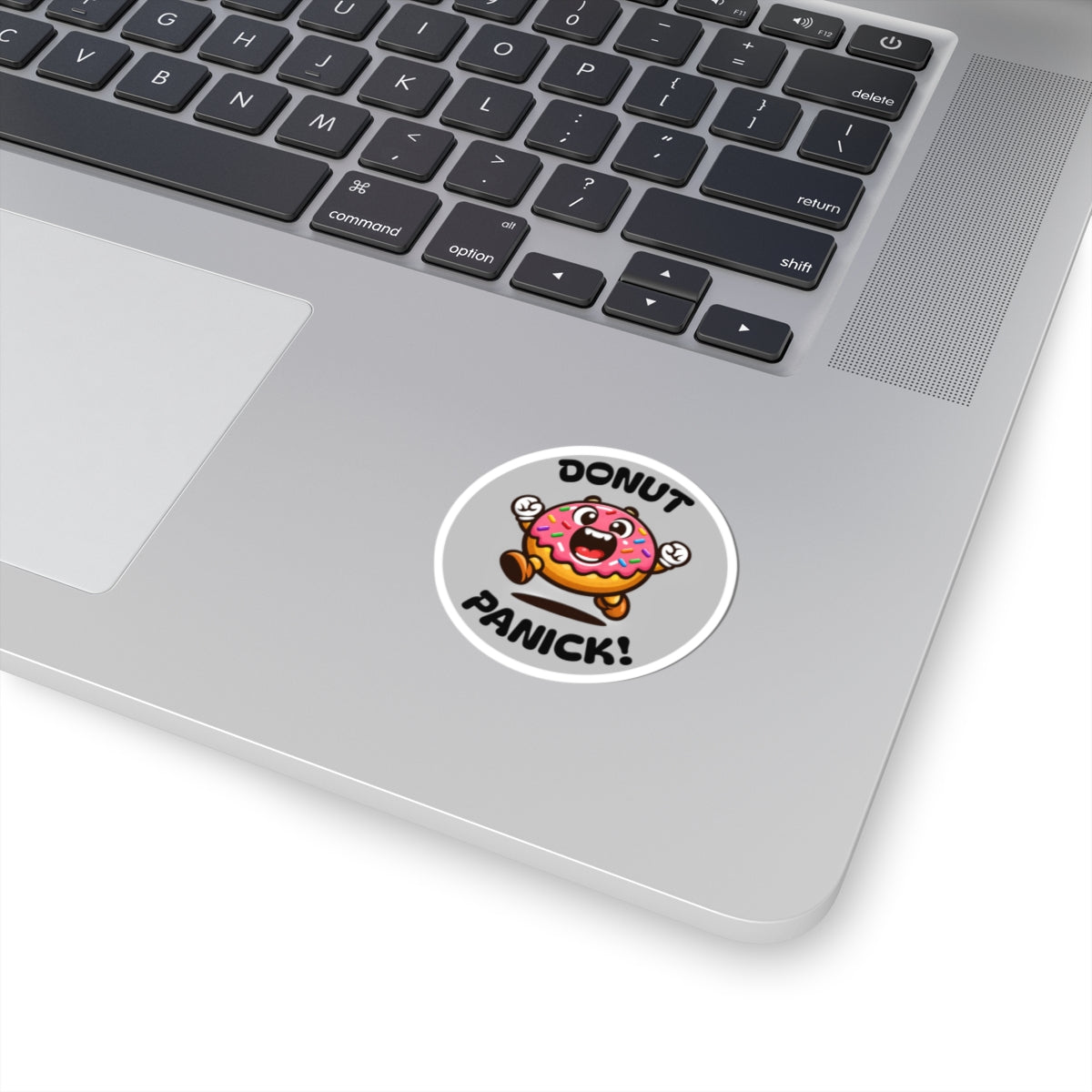 Donut Panick! Cute Running Donut Sticker — Funny Food Laptop Decal