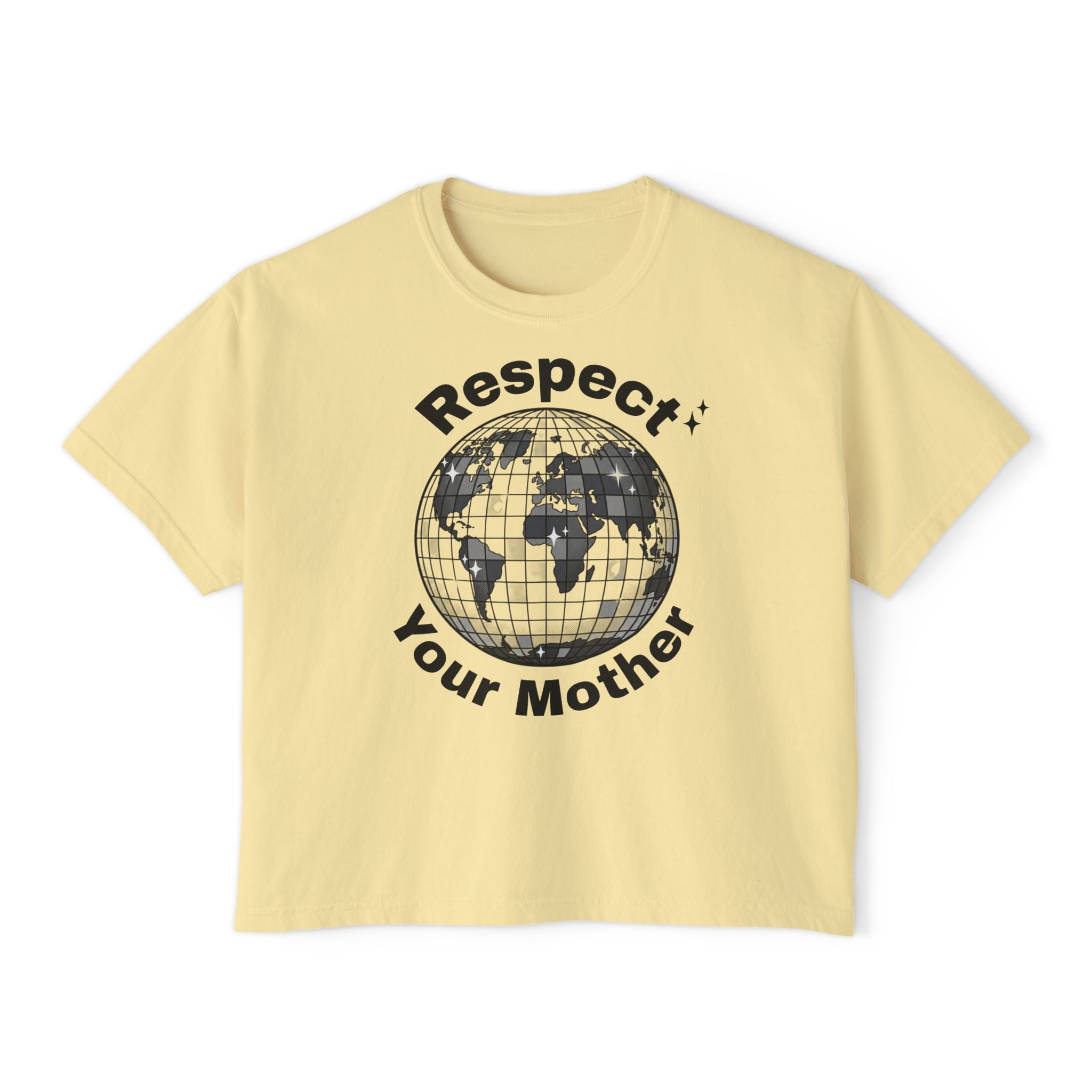 Respect Your Mother Globe Earth Disco Ball graphic tee | Women's Boxy Tee
