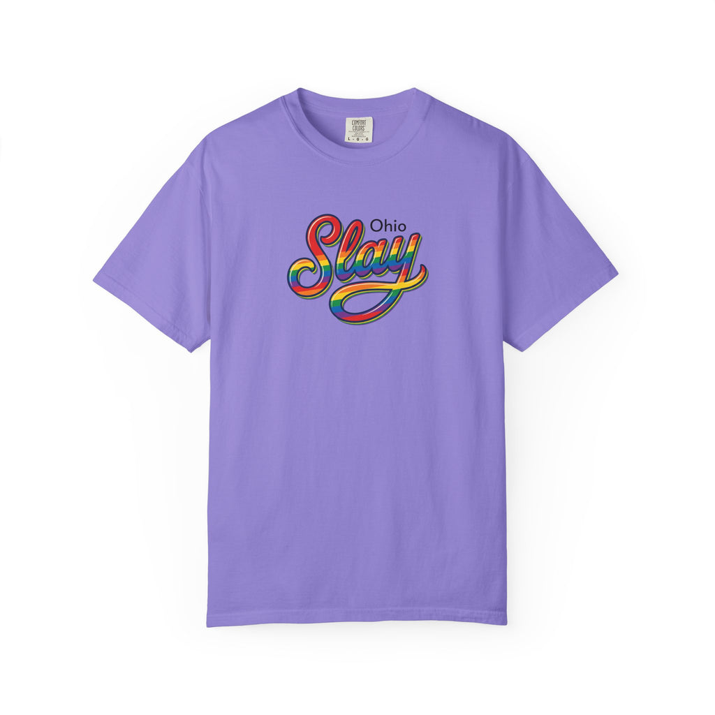 Slay Rainbow Script Personalized T-Shirt | Customizable Place Pride Tee
