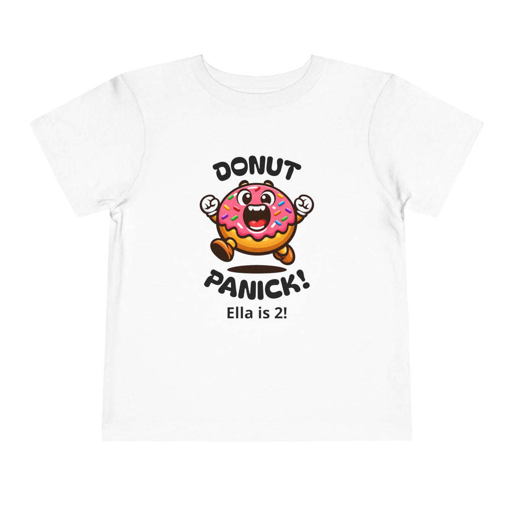 Toddler Tee — "Donut Panic!" Funny Shirt (Personalizable for Birthdays and Events)