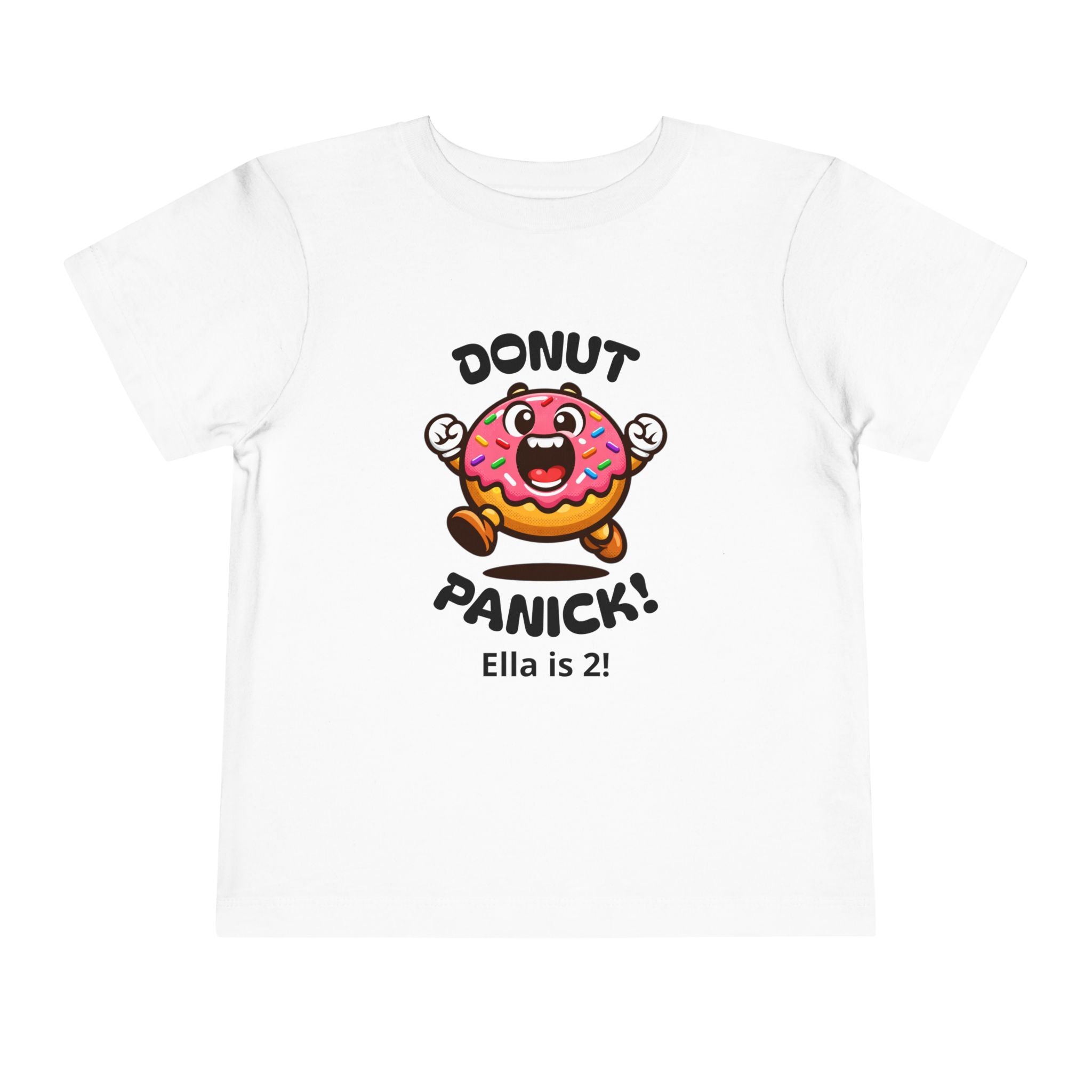 Toddler Tee — "Donut Panic!" Funny Shirt (Personalizable for Birthdays and Events)