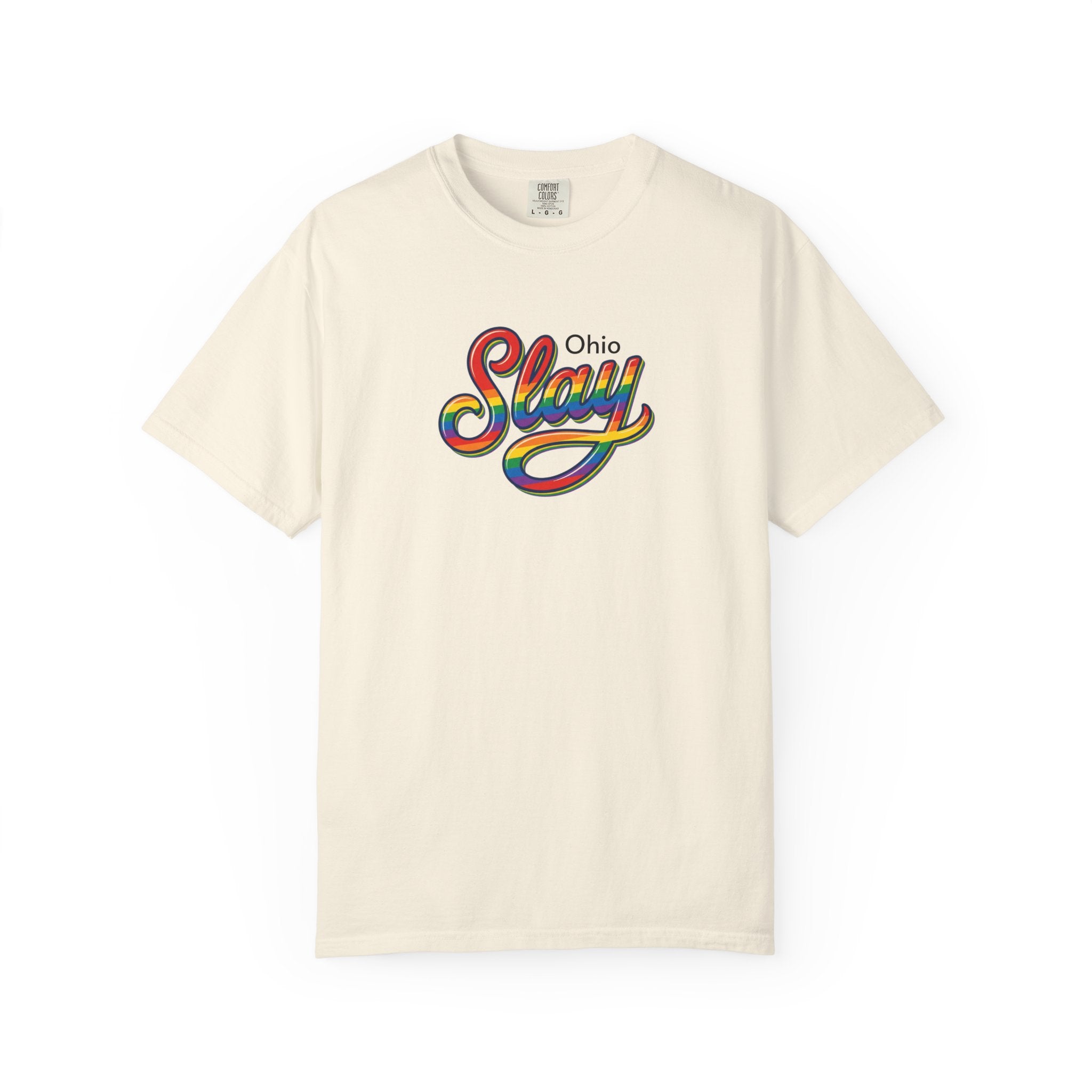 Slay Rainbow Script Personalized T-Shirt | Customizable Place Pride Tee