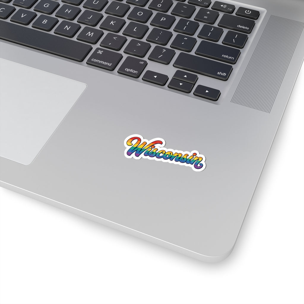 Wisconsin Rainbow Script Sticker — Pride State Kiss-Cut Vinyl Decal