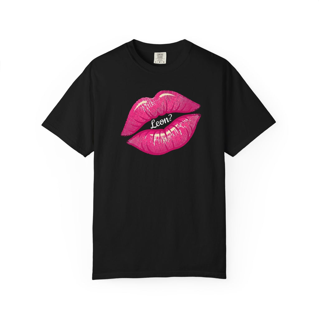 T-Shirt — Pink Kiss Lip Print Tee with Leon Name
