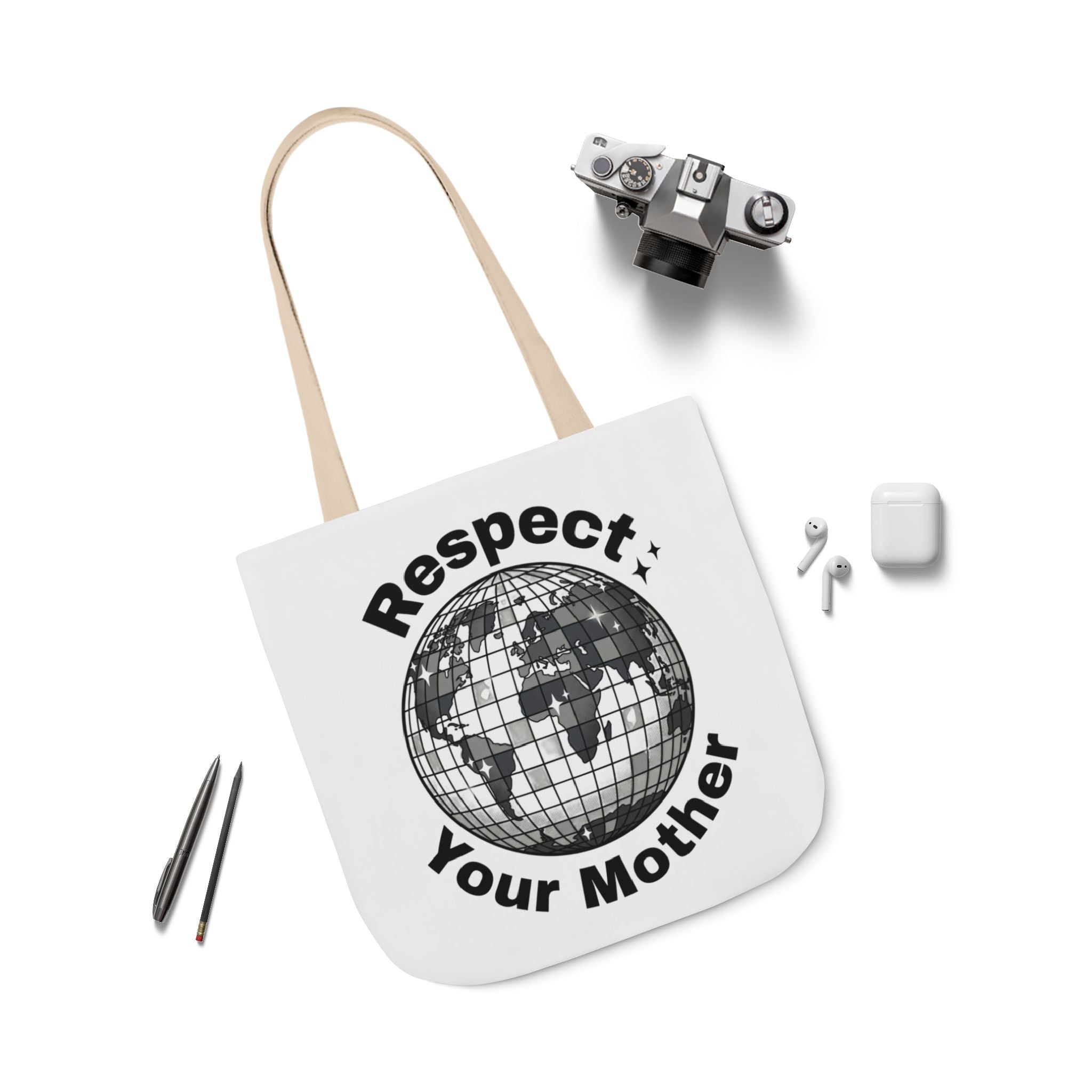 Respect Your Mother Disco Globe Canvas Tote — Earth Day Eco-Friendly Reusable Bag