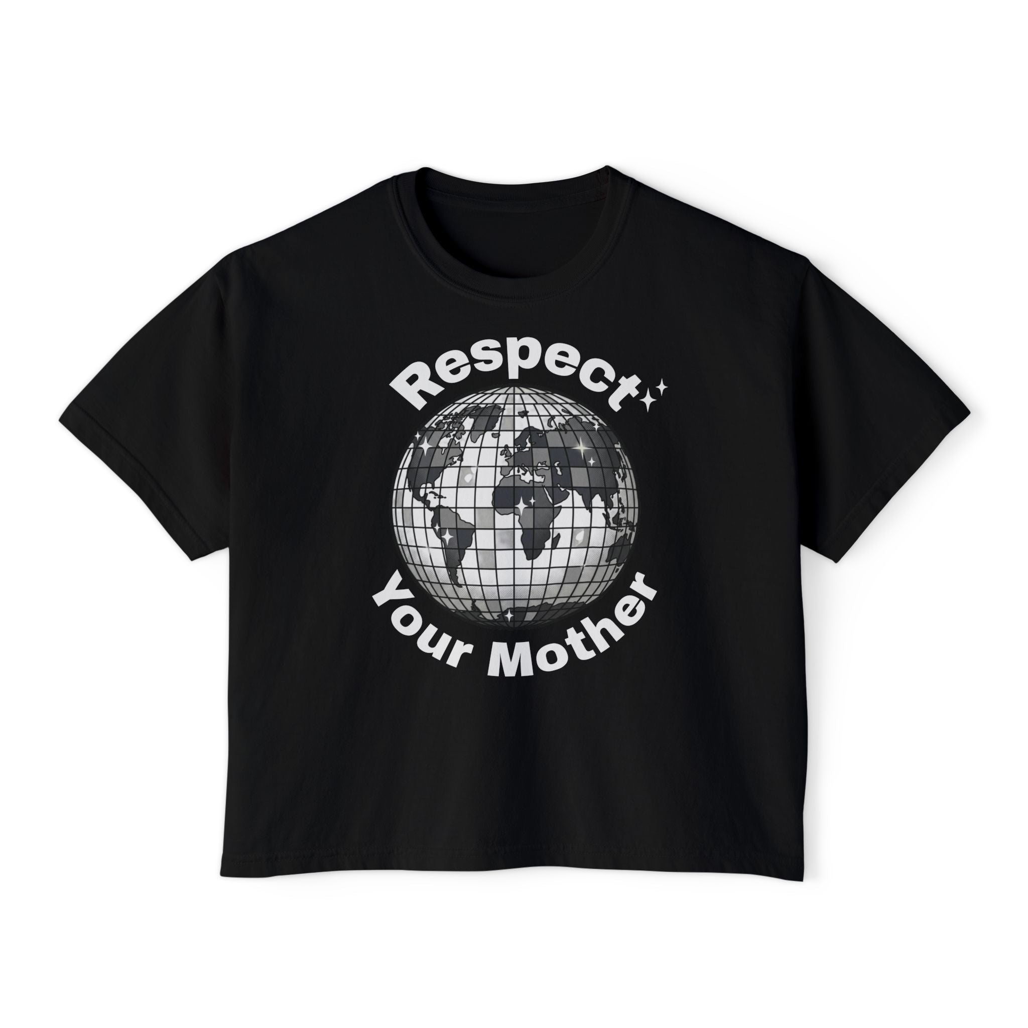 Respect Your Mother Globe Earth Disco Ball graphic tee | Women's Boxy Tee