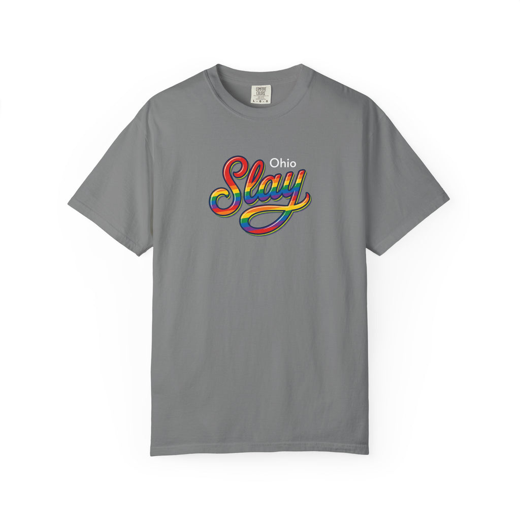 Slay Rainbow Script Personalized T-Shirt | Customizable Place Pride Tee