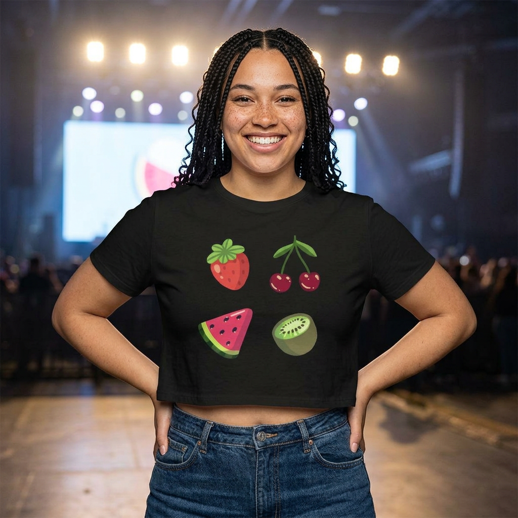Fruit Icons Cropped Tee — Strawberry, Cherry, Watermelon & Kiwi Graphic Baby T-Shirt