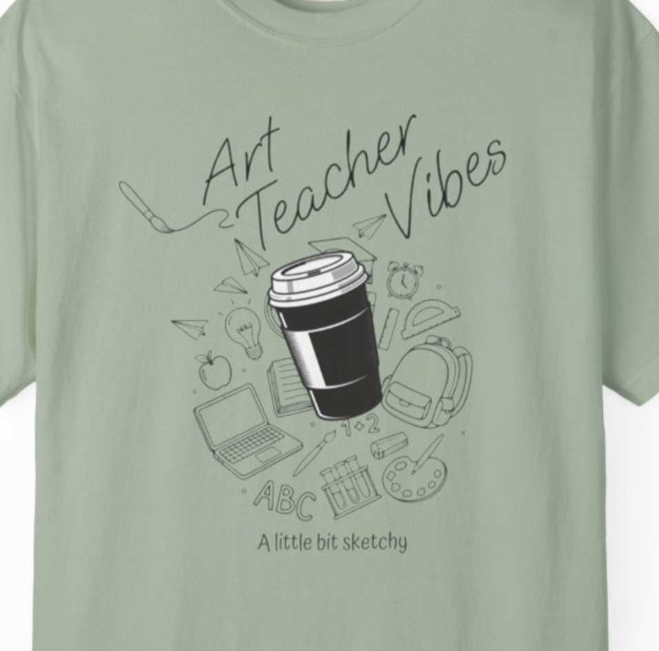 Art Teacher Vibes Doodle T-shirt | School Supplies Illustration