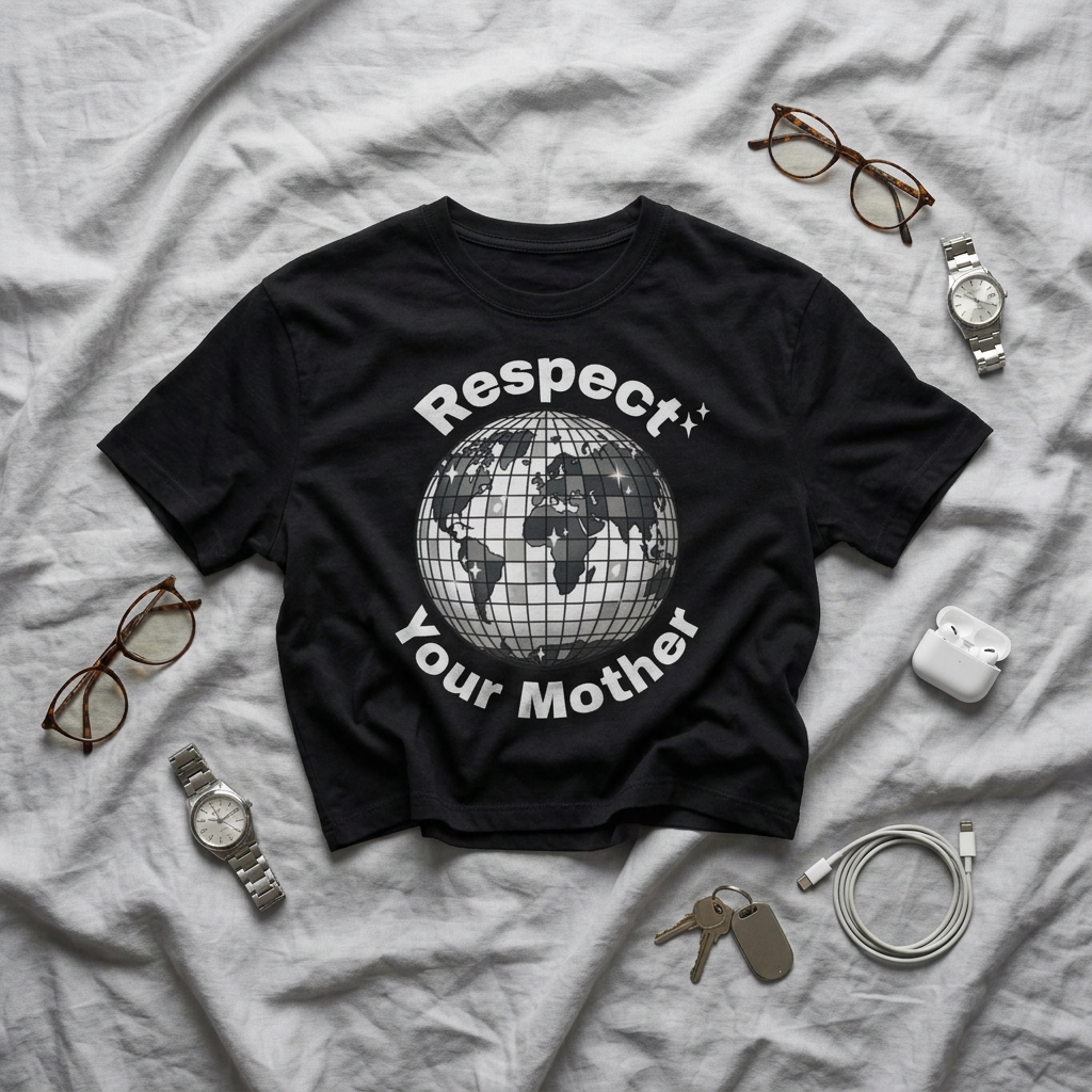 Respect Your Mother Globe Earth Disco Ball graphic tee | Women's Boxy Tee