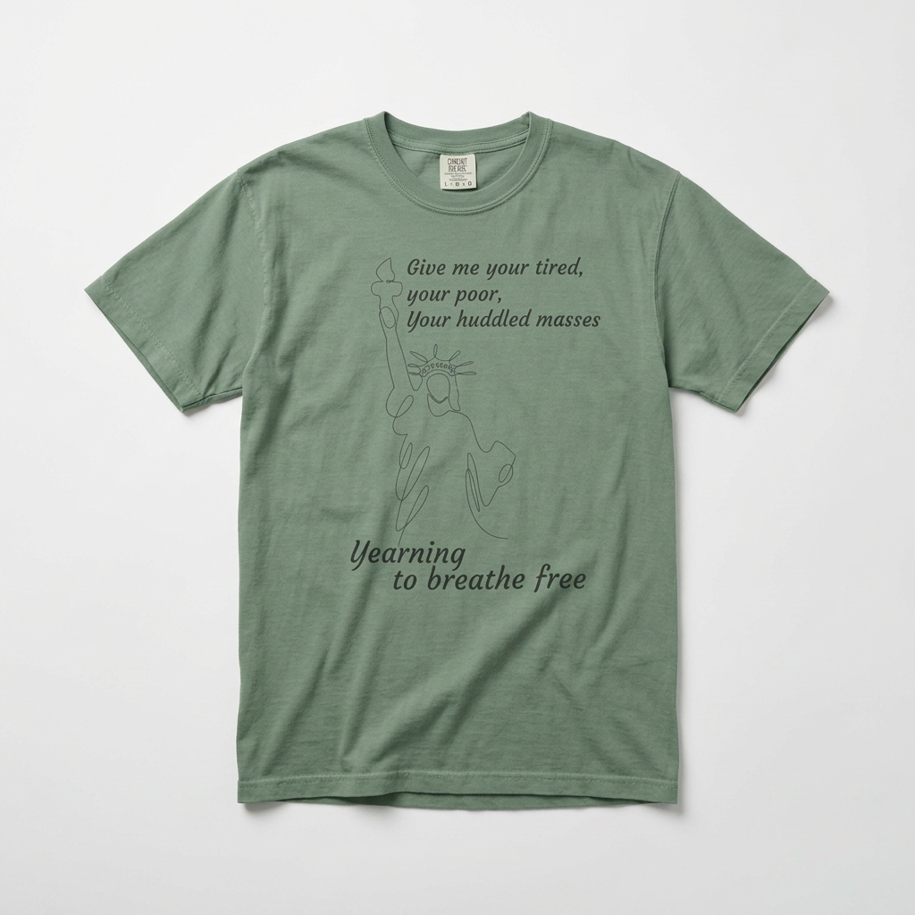 Statue of Liberty Line Art Tee — "Give me your tired, your poor" Cotton T-Shirt