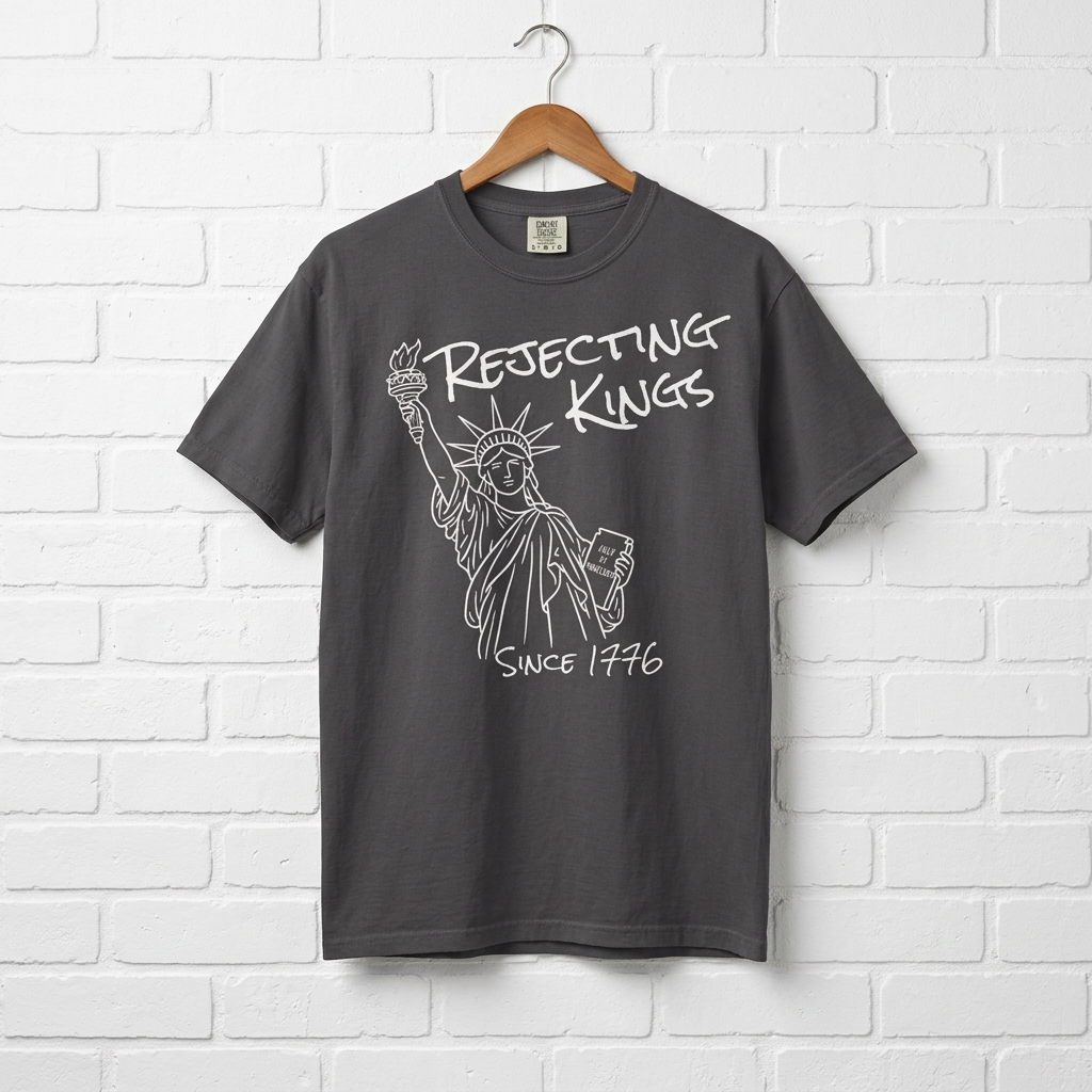 Rejecting Kings T-Shirt — Statue of Liberty Sketch Tee "Rejecting Kings Since 1976"