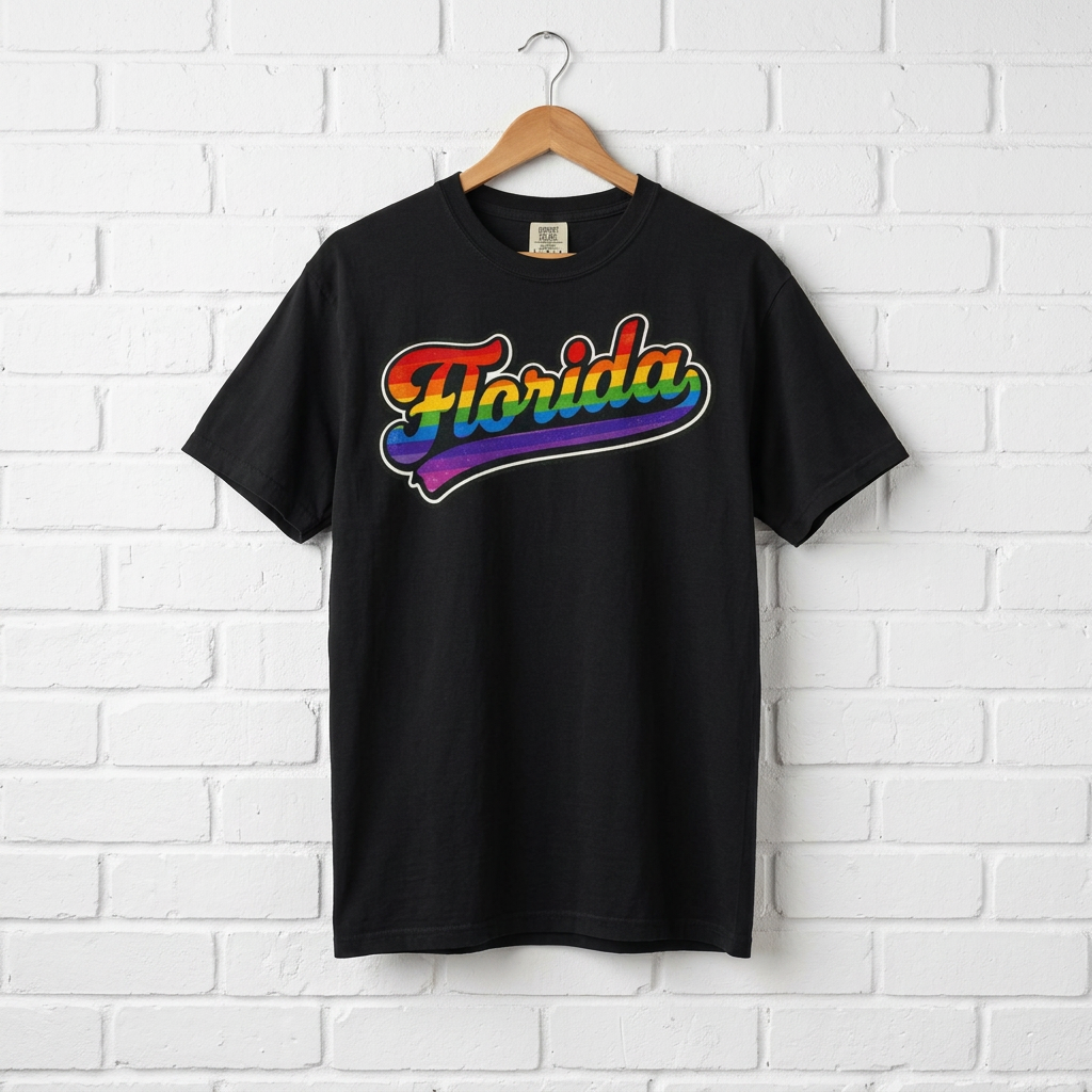 Florida Rainbow Retro Script State T-Shirt