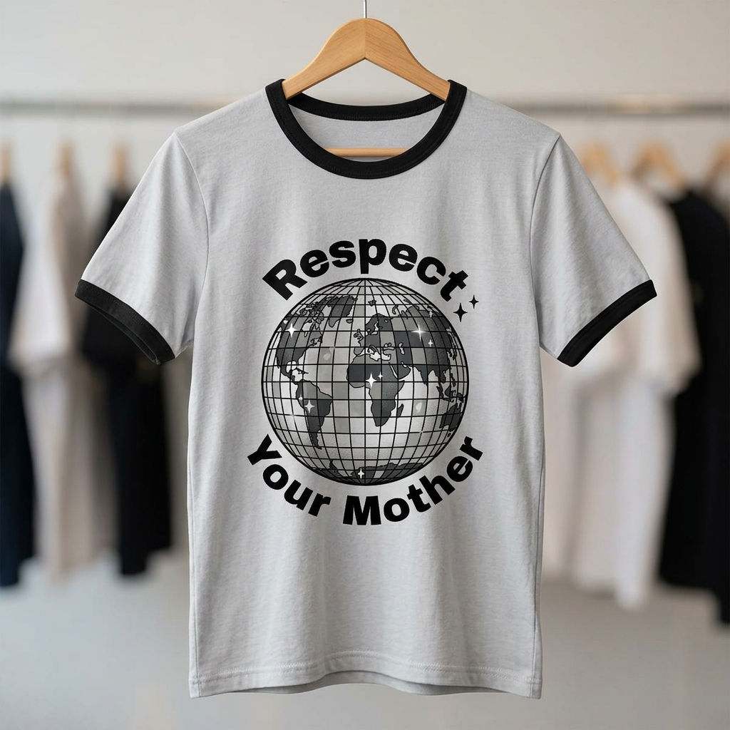 Respect Your Mother Ringer Tee — Vintage Earth Disco Globe Eco-Friendly Message