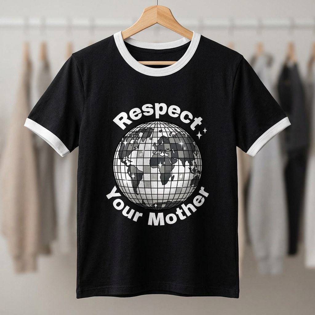 Respect Your Mother Ringer Tee — Vintage Earth Disco Globe Eco-Friendly Message