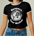 Respect Your Mother Ringer Tee — Vintage Earth Disco Globe Eco-Friendly Message
