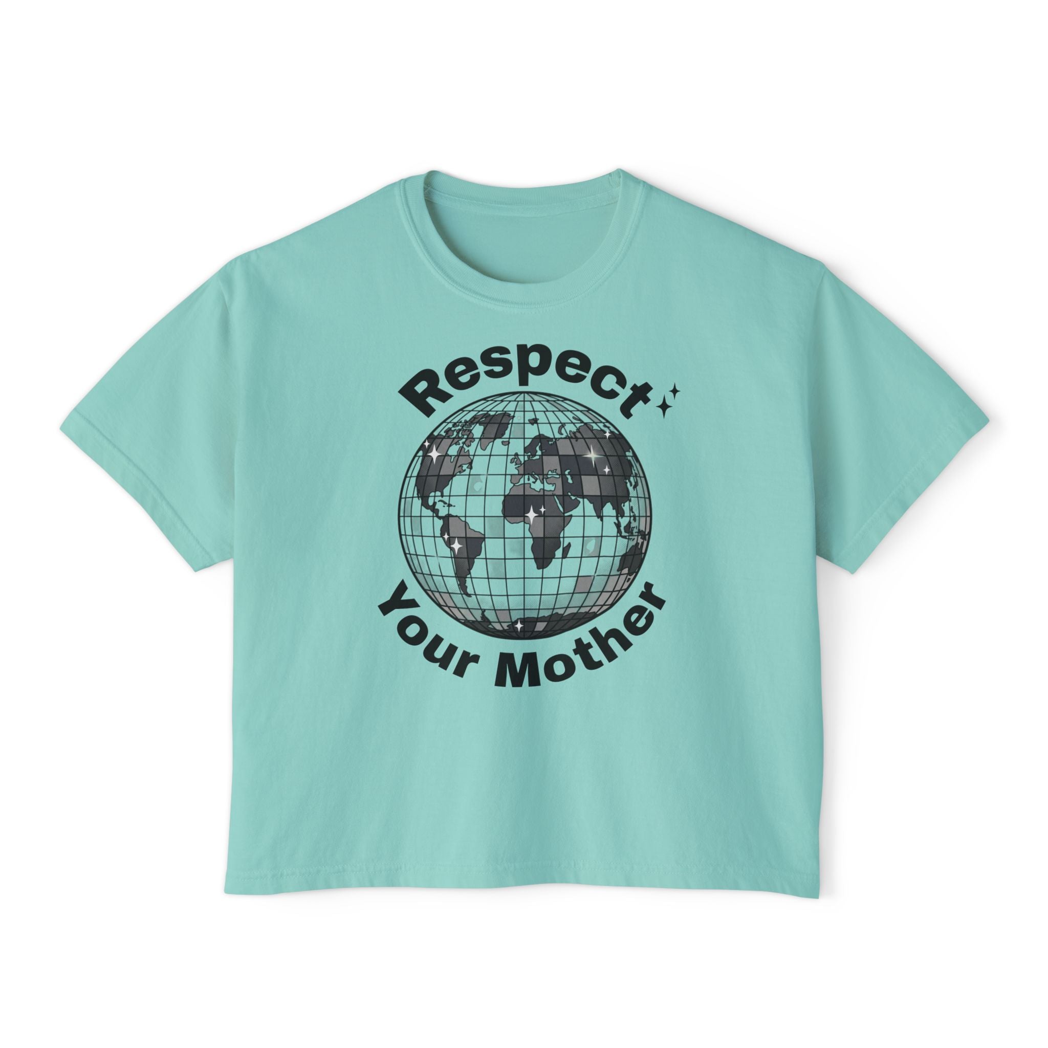 Respect Your Mother Globe Earth Disco Ball graphic tee | Women's Boxy Tee