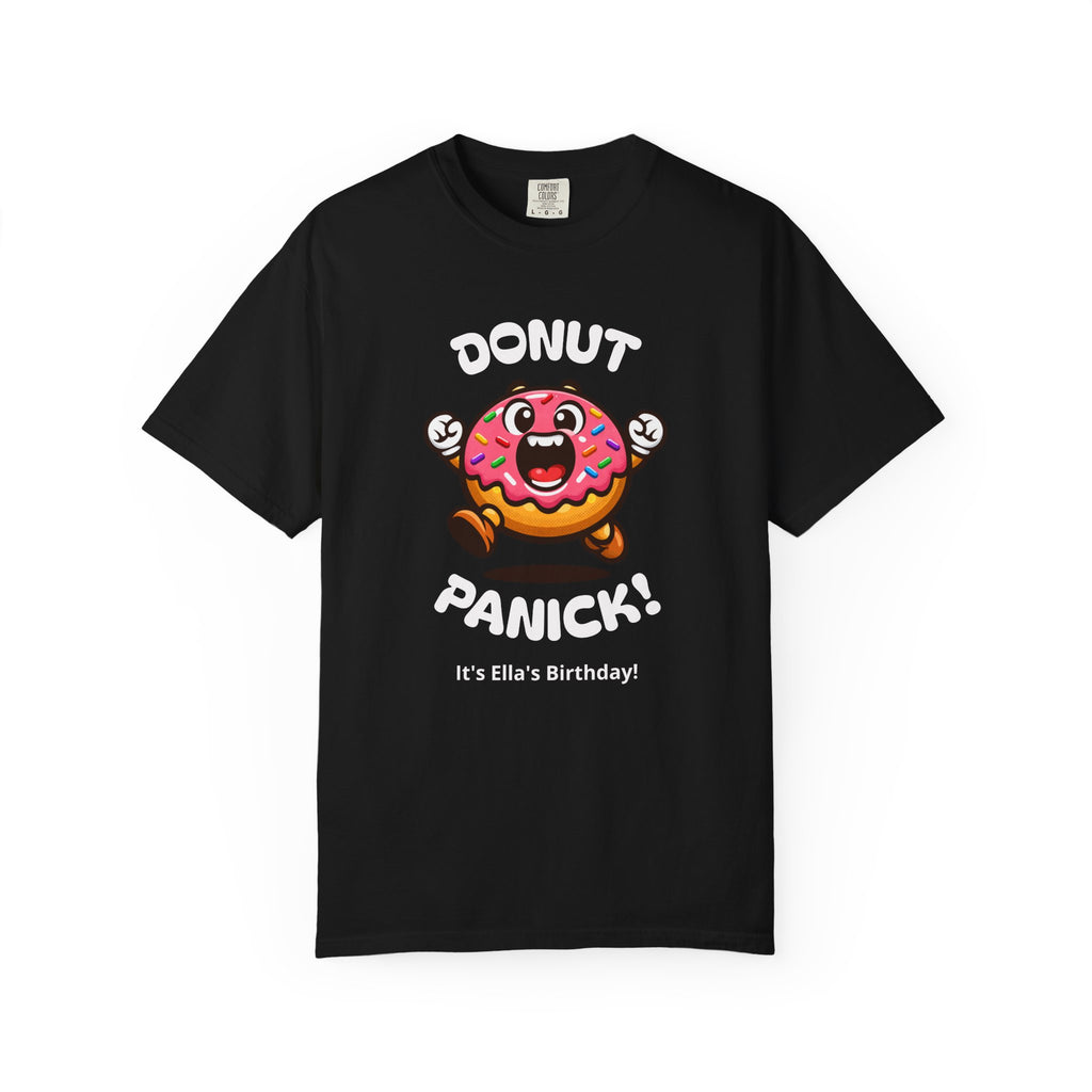 Donut Panic! Cute Running Donut Graphic T-Shirt — Personalizable Tee