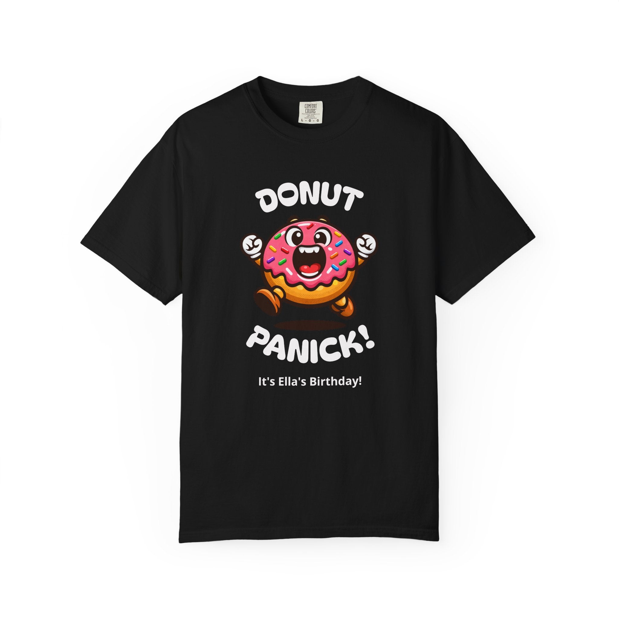 Donut Panic! Cute Running Donut Graphic T-Shirt — Personalizable Tee