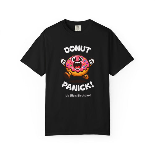 Donut Panic! Cute Running Donut Graphic T-Shirt — Personalizable Tee