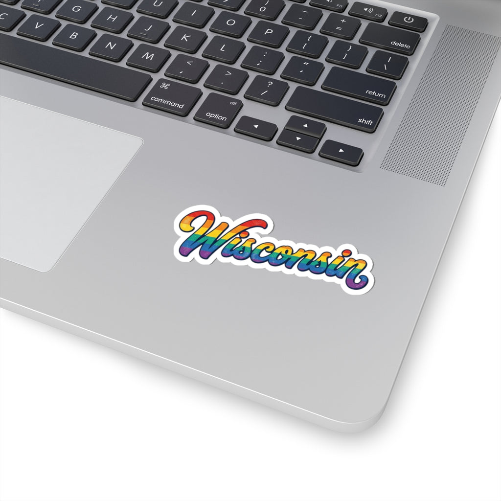 Wisconsin Rainbow Script Sticker — Pride State Kiss-Cut Vinyl Decal