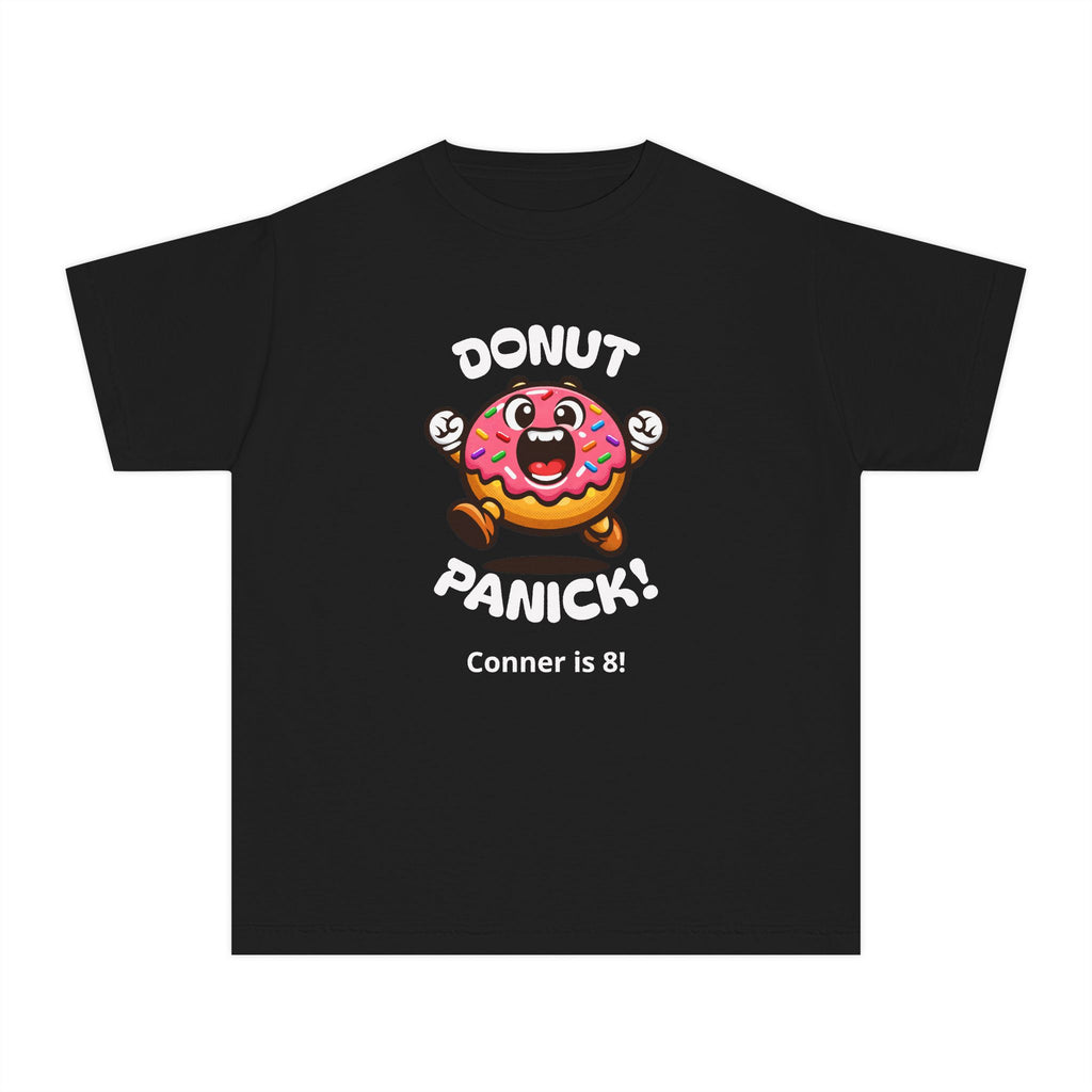 Kids "Donut Panic!" Tee — Custom Name Age Birthday Shirt