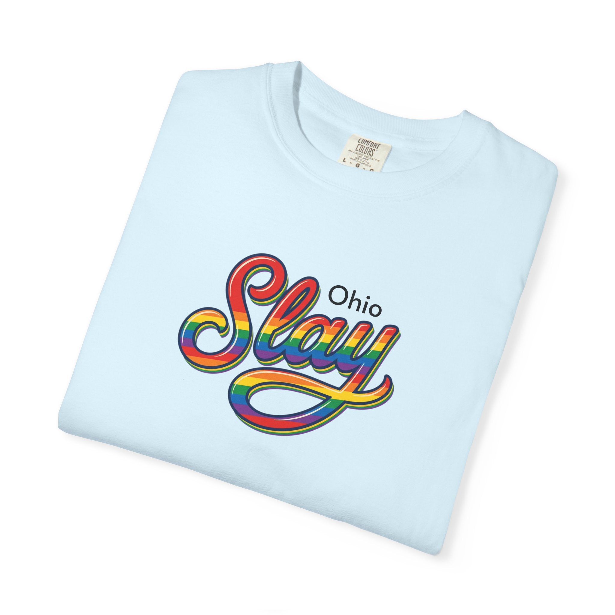 Slay Rainbow Script Personalized T-Shirt | Customizable Place Pride Tee