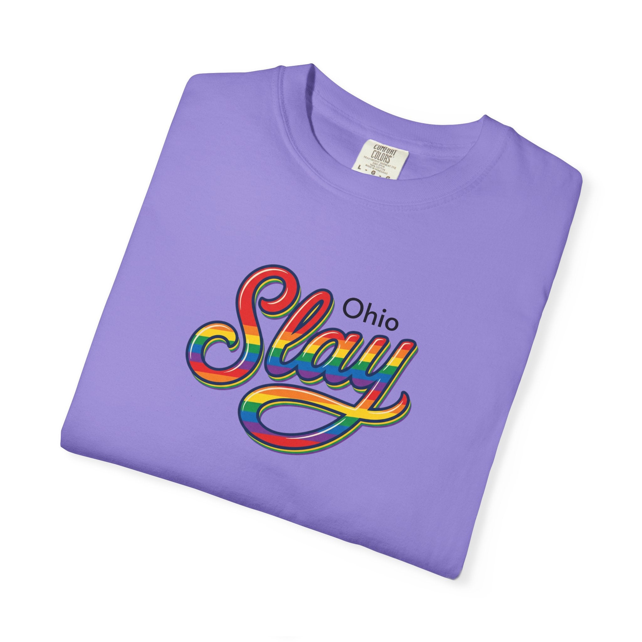 Slay Rainbow Script Personalized T-Shirt | Customizable Place Pride Tee