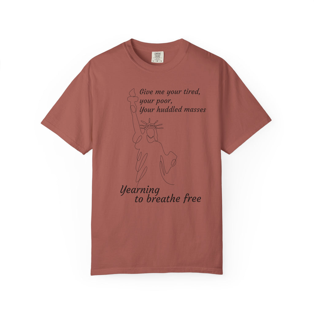 Statue of Liberty Line Art Tee — "Give me your tired, your poor" Cotton T-Shirt