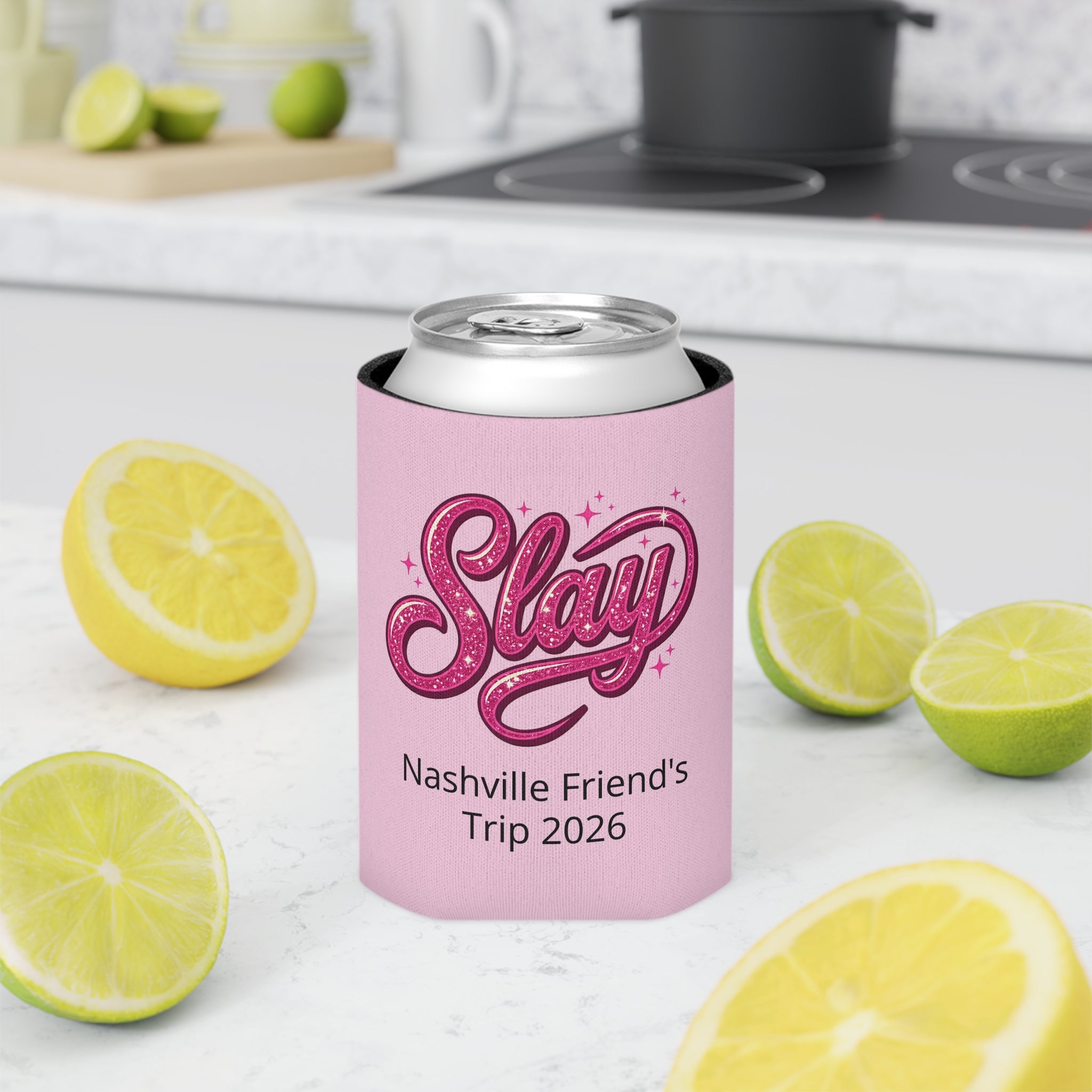 Pink 'Slay' Can Cooler – Customizable Drink Koozie